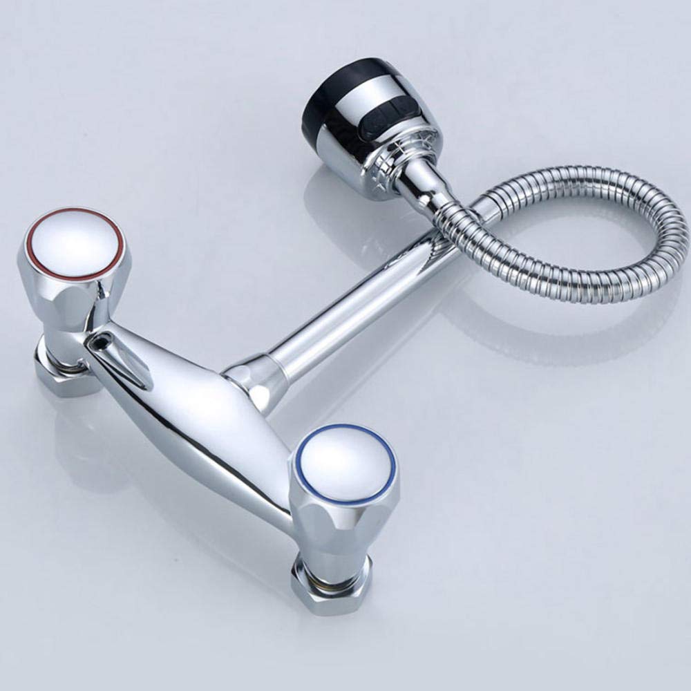 Wall Mount Faucet - Copper Chrome Kitchen Sink with Hot & Cold Mixing Valve for Laundry & Balcony Use