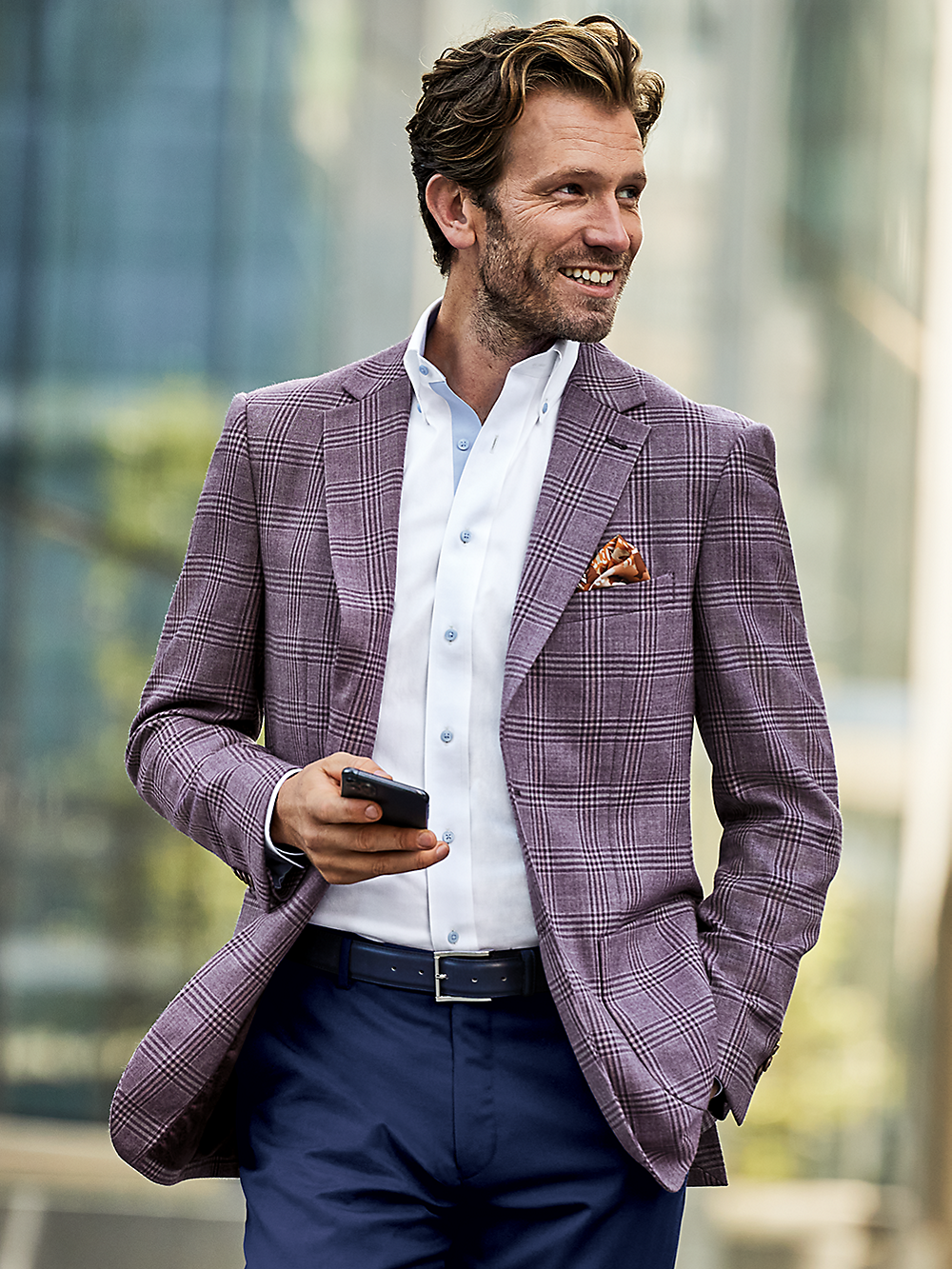 Men's Wool Plaid Single Breasted Notch Lapel Blazer Jacket - Purple | Formal & Business Attire for Office, Weddings & Special Events