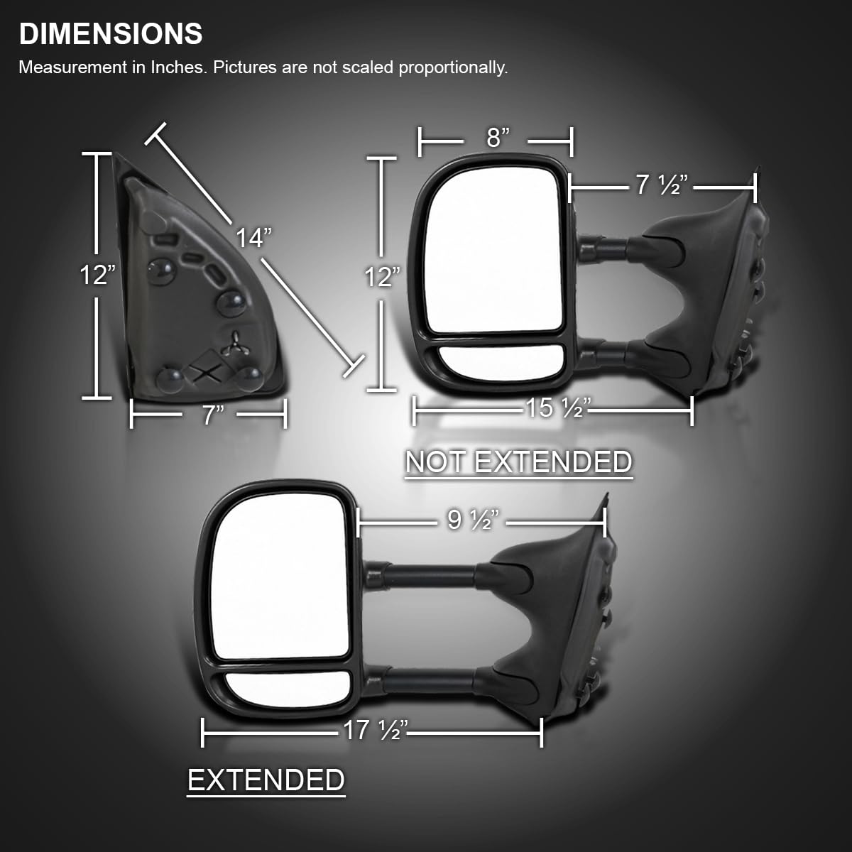 Spec-D Tuning Manual Towing Side Mirrors for 1999-2016 Ford F250 F350 F450 Super Duty Truck - Durable Replacement Mirrors for Enhanced Visibility While Towing Trailers & Heavy Loads