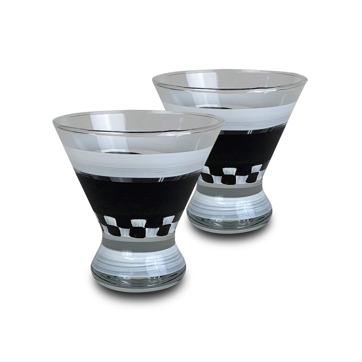 Hand Painted Cosmopolitan Glasses Set of 2 - Black & White Checkered Chalkboard Design - Unique Artisan Glassware by USA Artists - Customizable with Chalk - Perfect for Home Bar, Wedding Gifts & Party Decor