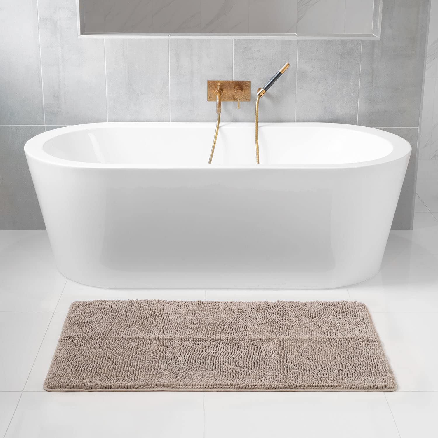 Premium Tafts Bathroom Rugs - Ultra Soft Chenille Microfiber Bath Mat with Extra Thick Memory Foam, Highly Absorbent & Machine Washable, Non-Slip Shaggy Floor Mat for Bathroom (21