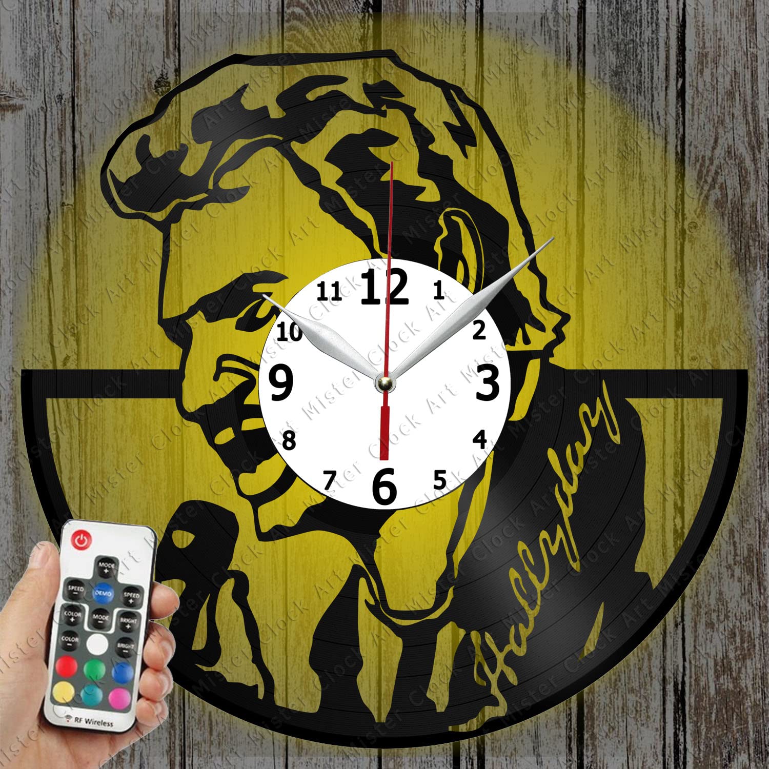 Johnny Hallyday LED Vinyl Record Wall Clock - Custom Personalized Light Up Home Decor Gift for Music Lovers - Unique Handmade Art Piece for Living Room, Bedroom, or Office