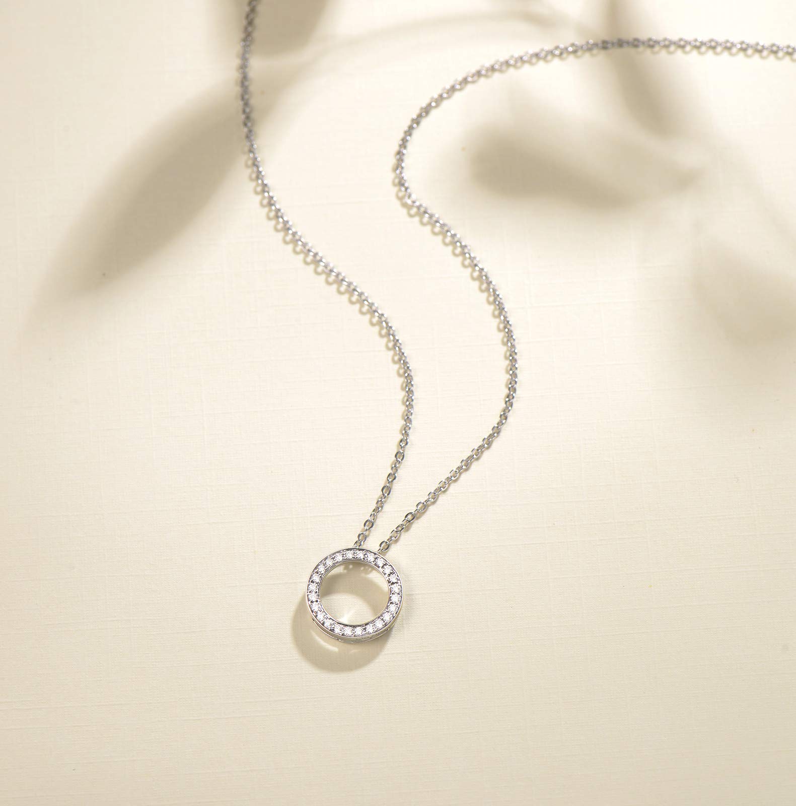 14K Solid White Gold Diamond Halo Open Eternity Circle Pendant Necklace for Women - Elegant Fine Jewelry for Anniversary, Birthday, Valentine's Day Gifts (Mom, Wife, Girlfriend) - Perfect for Weddings, Date Nights & Special Occasions