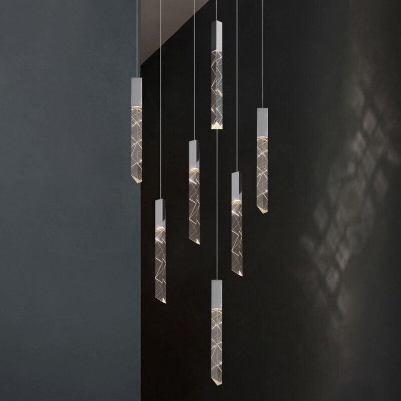 Elegant Crystal Chandelier for Staircase - Modern LED Stairway Lighting Fixture - Perfect for Foyer, Grand Entrance & Luxury Home Decor