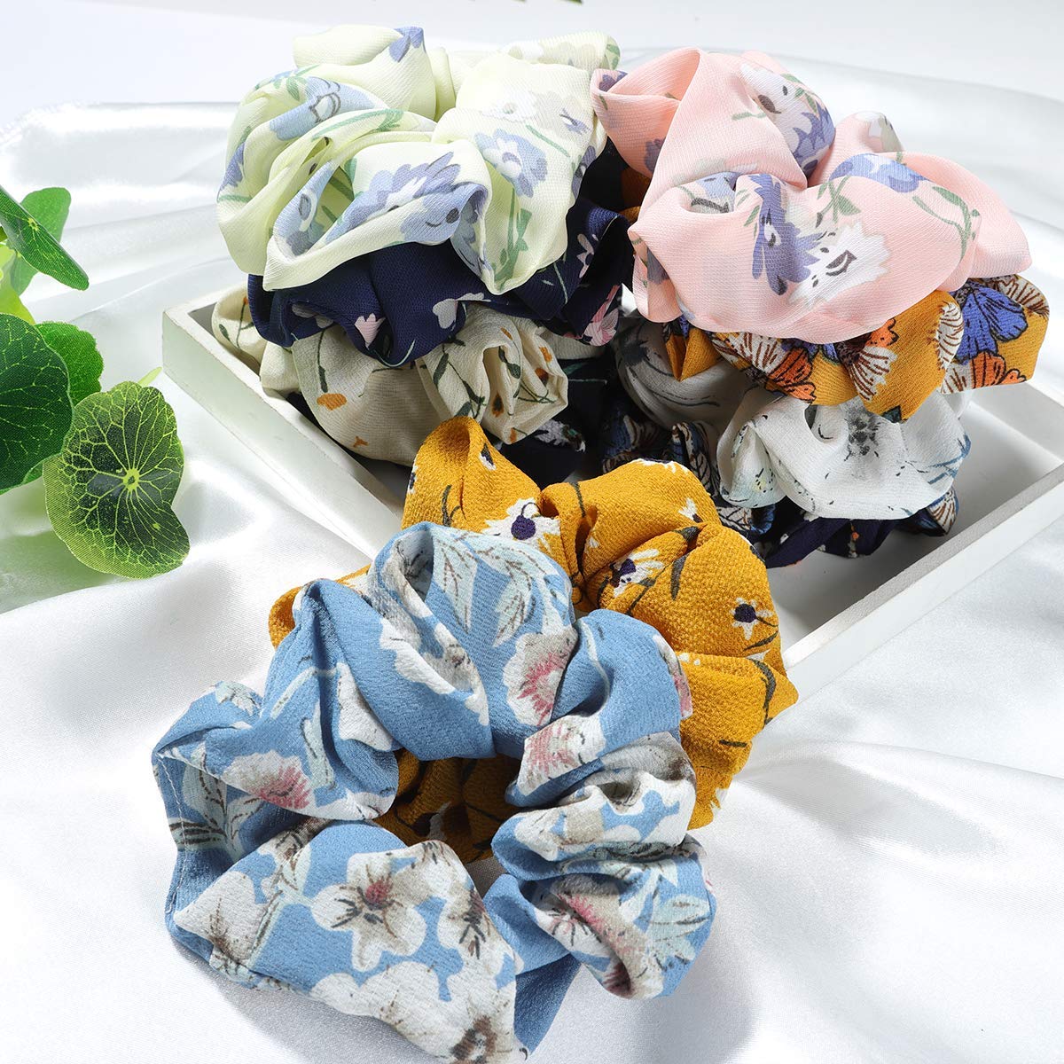 10-Piece Velvet, Chiffon & Cotton Elastic Hair Scrunchies for Women - Soft Multicolor Hair Bands for Workout, Office & Everyday Use