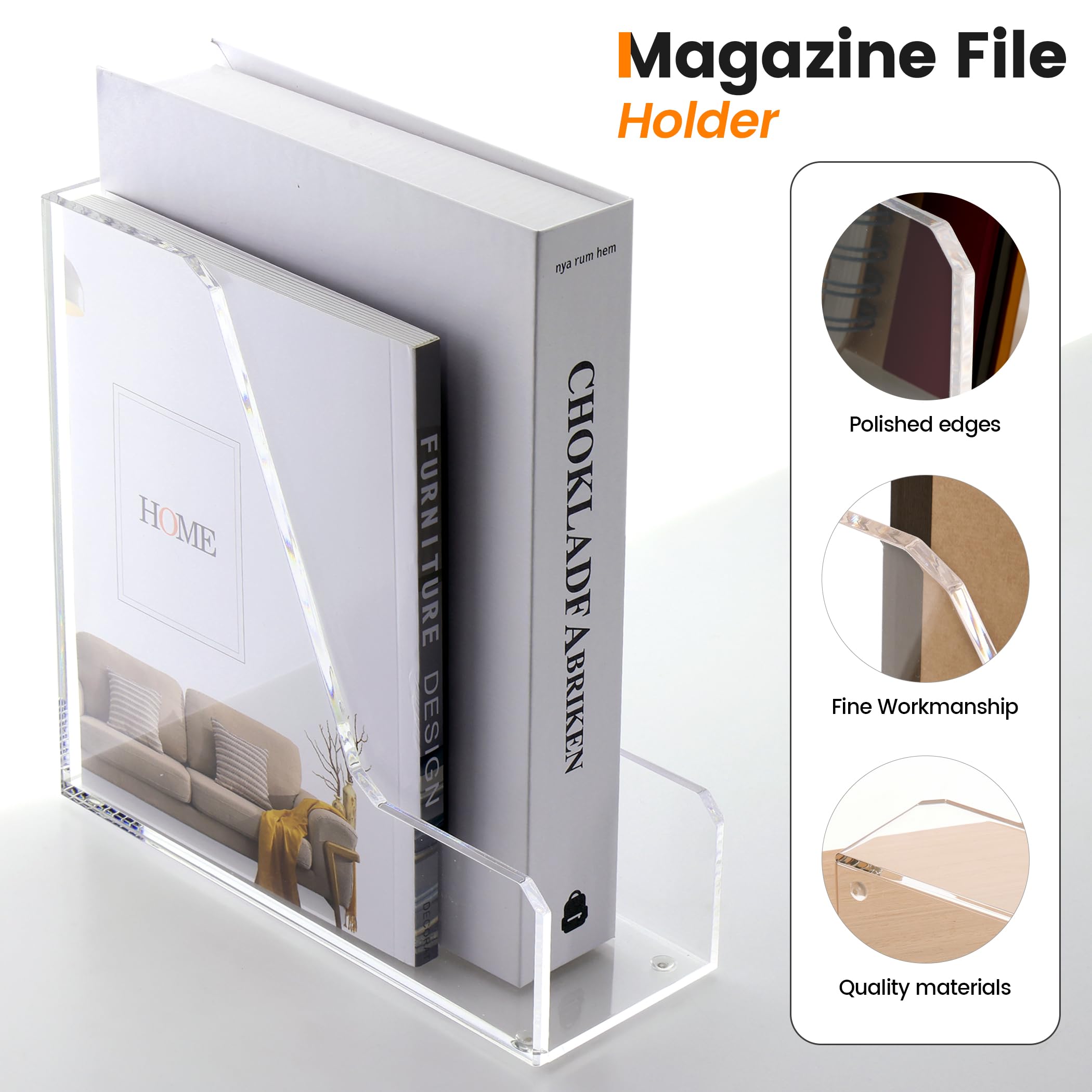 Clear Acrylic Magazine Rack & File Holder - 2-Pack Vertical Desk Organizer for Office, Home, or Dorm - Perfect for Storing Books, Magazines, and Office Supplies - Space-Saving Storage Solution