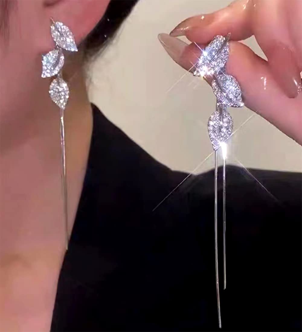 Gold Leaf Tassel Earrings for Women - Elegant Dangle Drop Earrings for Wedding, Brides & Bridesmaids - Perfect for Formal Events, Parties & Special Occasions