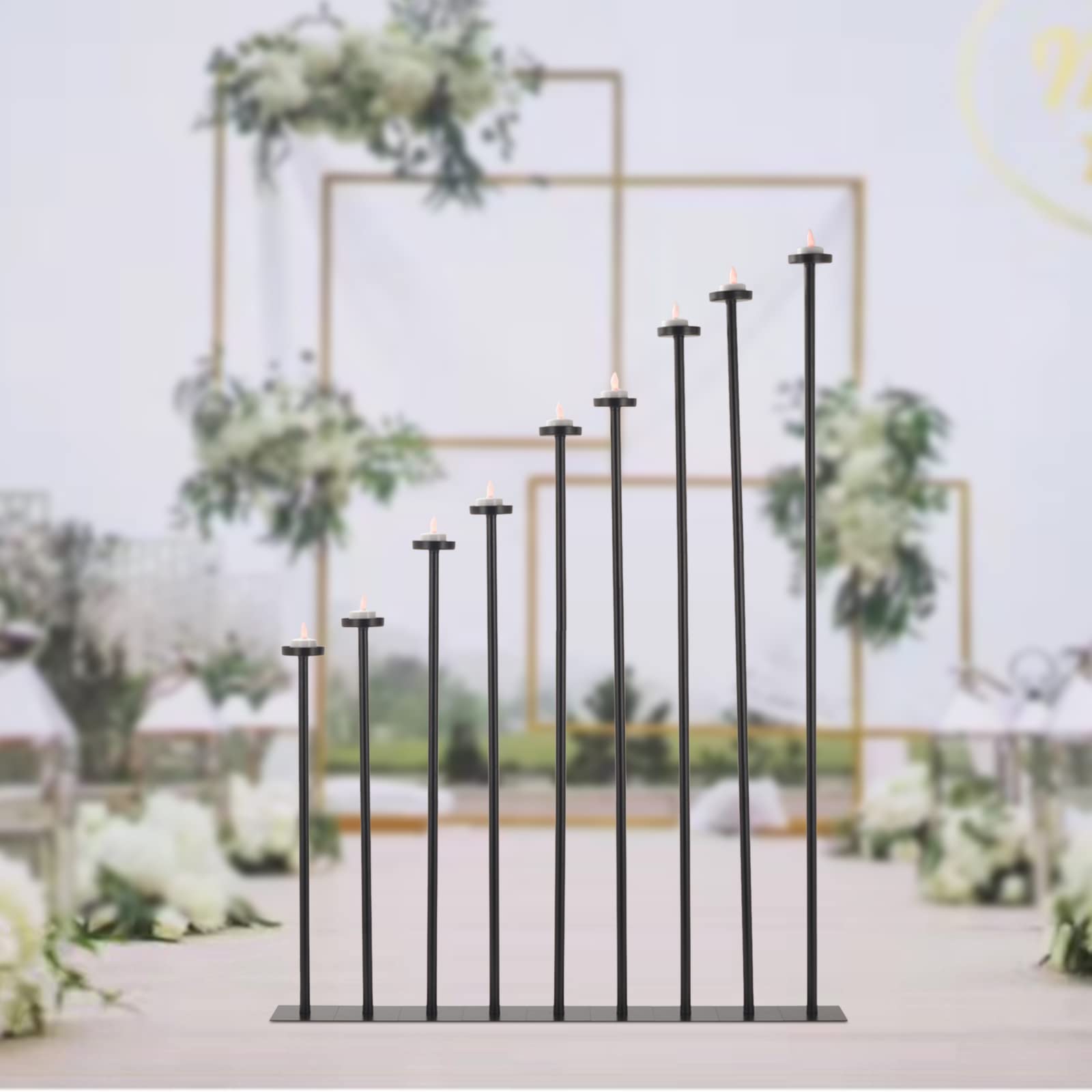 9-Piece Black Metal Rose Candle Holder Set - Elegant Wedding Centerpiece with Flower Vase Stand for Table Decor, Party & Event Decoration | Perfect for Wedding Receptions, Anniversary Celebrations, and Romantic Dinner Settings
