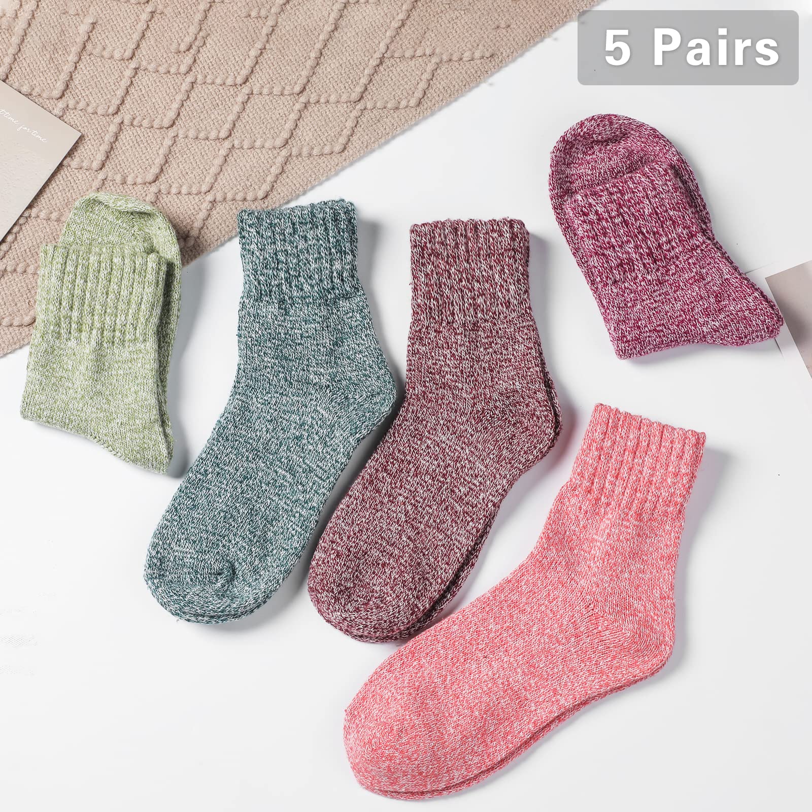 Warm Wool Socks for Women - 5 Pairs Winter Hiking Socks for Outdoor Activities