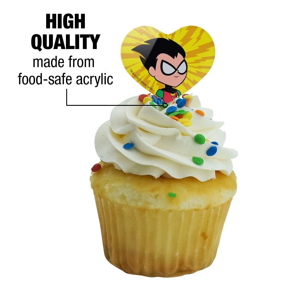 Teen Titans Go! Robin Heart Love Cupcake Toppers - Set of 6 for Birthday Party Decorations, Wedding Favors & Baking Supplies