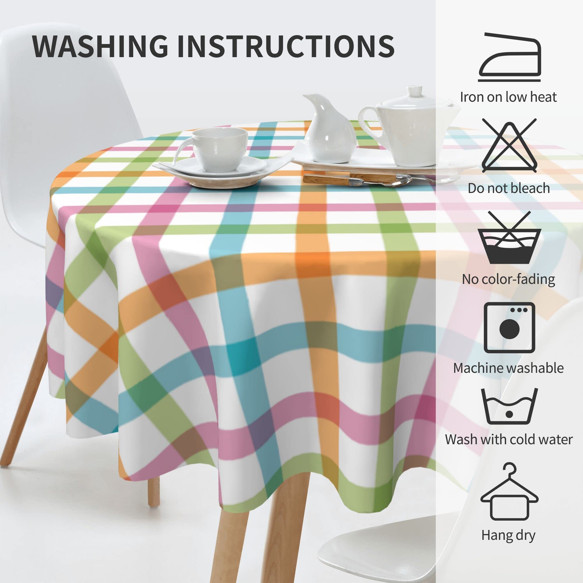 60 Inch Round Spring Plaid Easter Tablecloth - Pink Blue Green Checked Waterproof Washable Polyester Table Cover for Kitchen, Dining Table, Picnic & Easter Party Decorations | Perfect for Holiday Gatherings, Outdoor Events & Home Decor