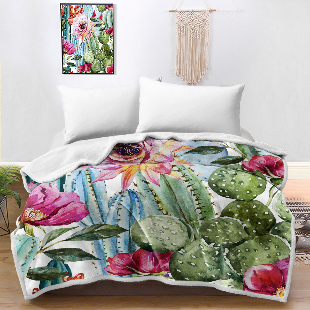Vibrant Cactus Print Bedspread Blanket - Soft Cozy Throw for Bedroom, Living Room, or Dorm Decor