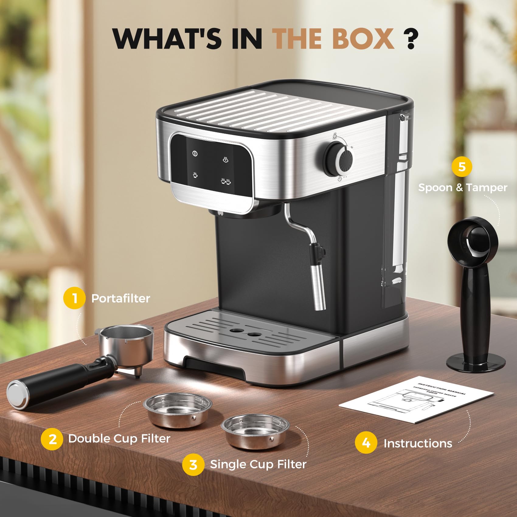 20 Bar Professional Espresso Machine with Auto Milk Frother - Compact Home Coffee Maker with LED Touch Screen & 61OZ Removable Water Tank - Perfect for Lattes, Cappuccinos & Home Baristas - Ideal for Small Kitchens, Offices & Coffee Enthusiasts
