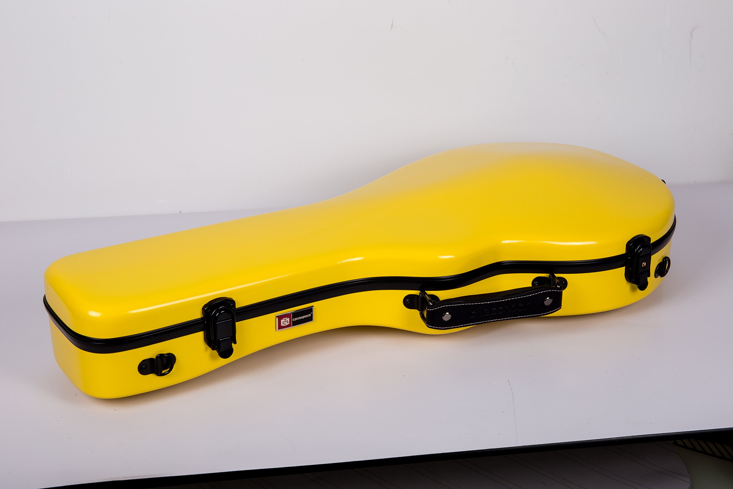 Crossrock F Style & A Style Mandolin Hard-Shell Fiberglass Case with Padded Backpack Straps - Yellow | Durable Protection for Travel, Performances & Storage