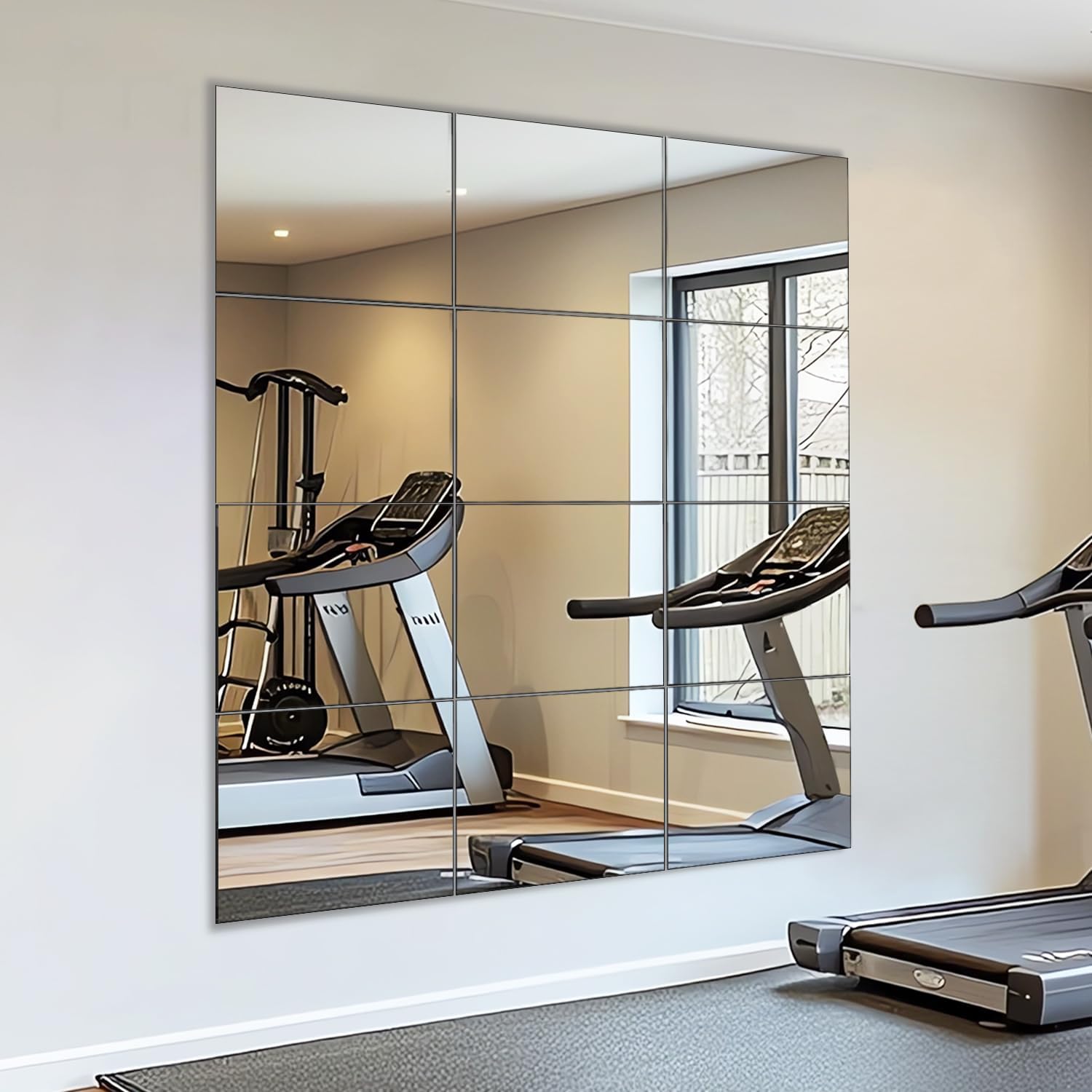 VASUHOME 12 Inch x 12PCS Home Gym Mirrors - HD Glass Wall Mounted Mirror Tiles for Fitness Room, Bedroom, Living Room, Door & Closet | Perfect for Workout Spaces, Home Decor & Full-Length Mirror Needs