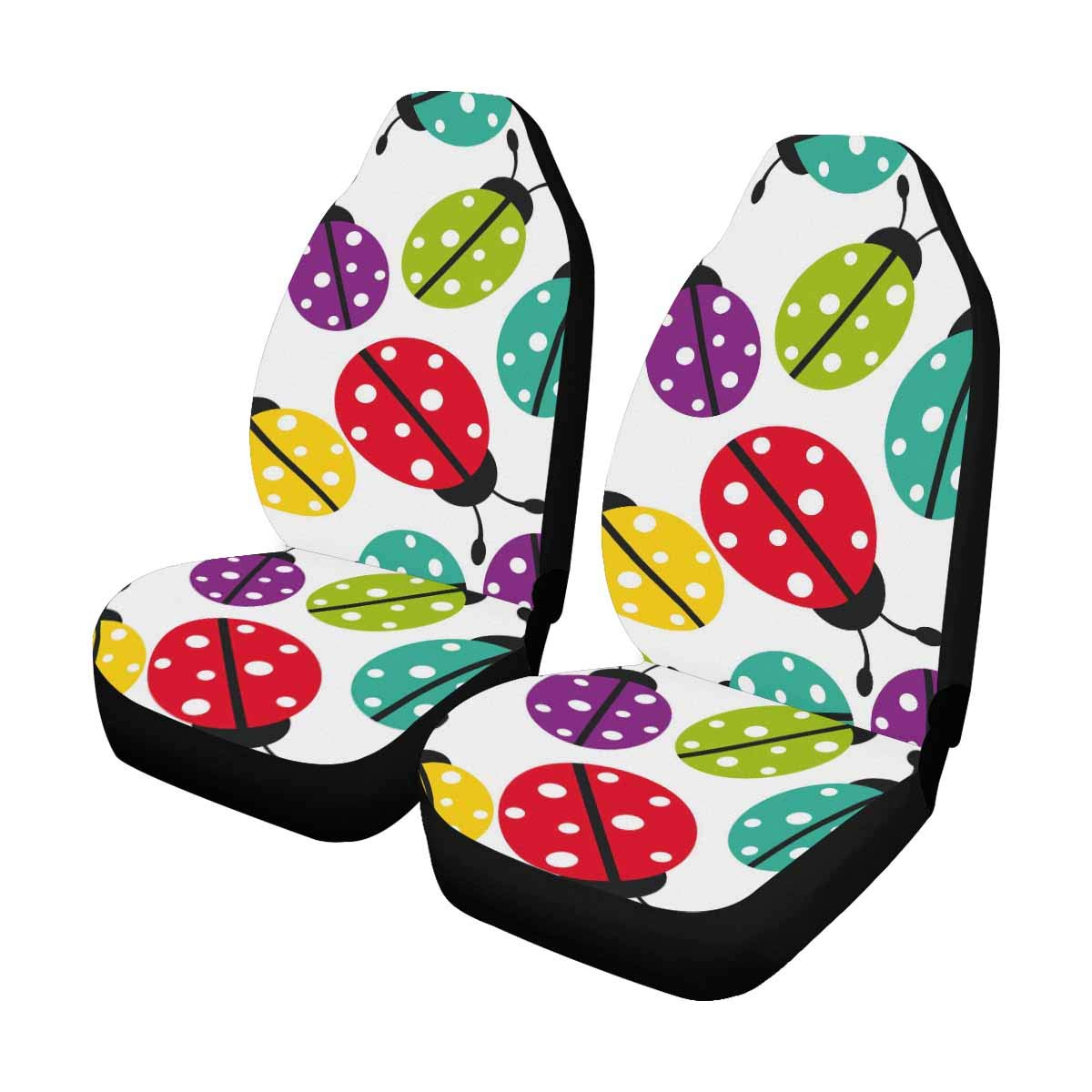 InterestPrint Colorful Ladybug Design Universal Car Seat Covers Full Set (2 Pieces) - Perfect for Women's Cars, Family Vehicles & Road Trips