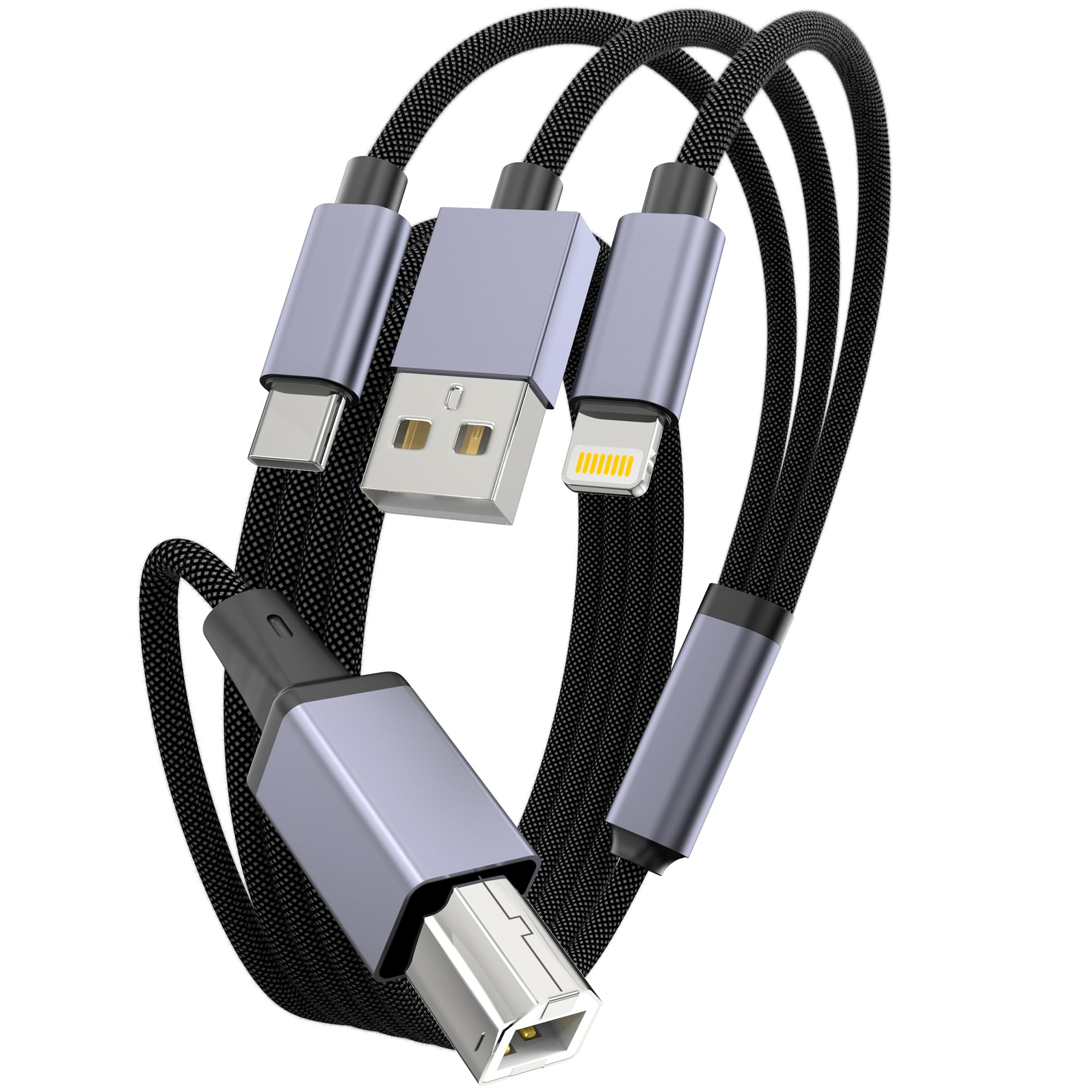 Premium MIDI USB Cable - USB A to USB B 2.0, USB C to USB B, Lightning to USB B - 3.3FT Nylon Braided for Yamaha, Casio Digital Pianos, MIDI Controllers & Printers - Compatible with MacBook Pro - Perfect for Music Production, Studio Recording & Home Office Use