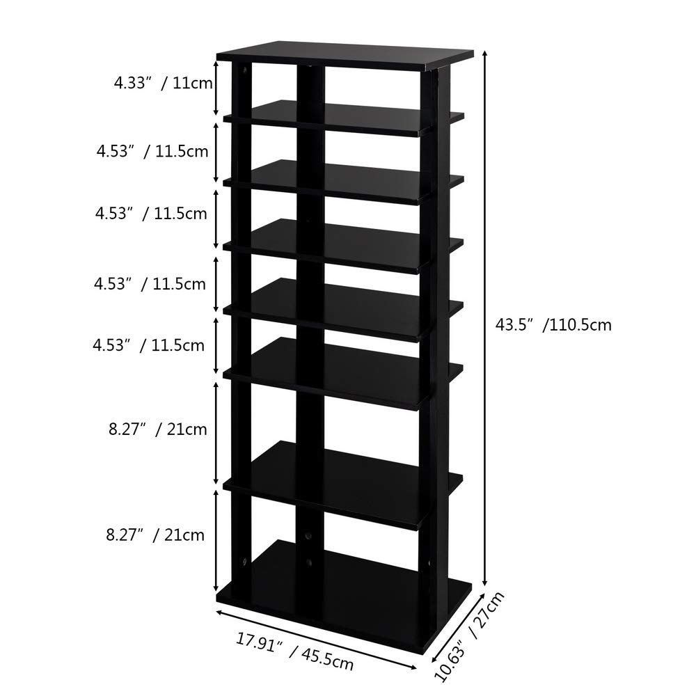 7-Tier Shoe Rack Organizer - Space Saving Vertical Shoe Storage Shelf for Entryway, Closet & Bedroom - Sturdy Wooden Shoe Shelf with Adjustable Heights in Black - Perfect for Small Spaces & Shoe Collection Organization