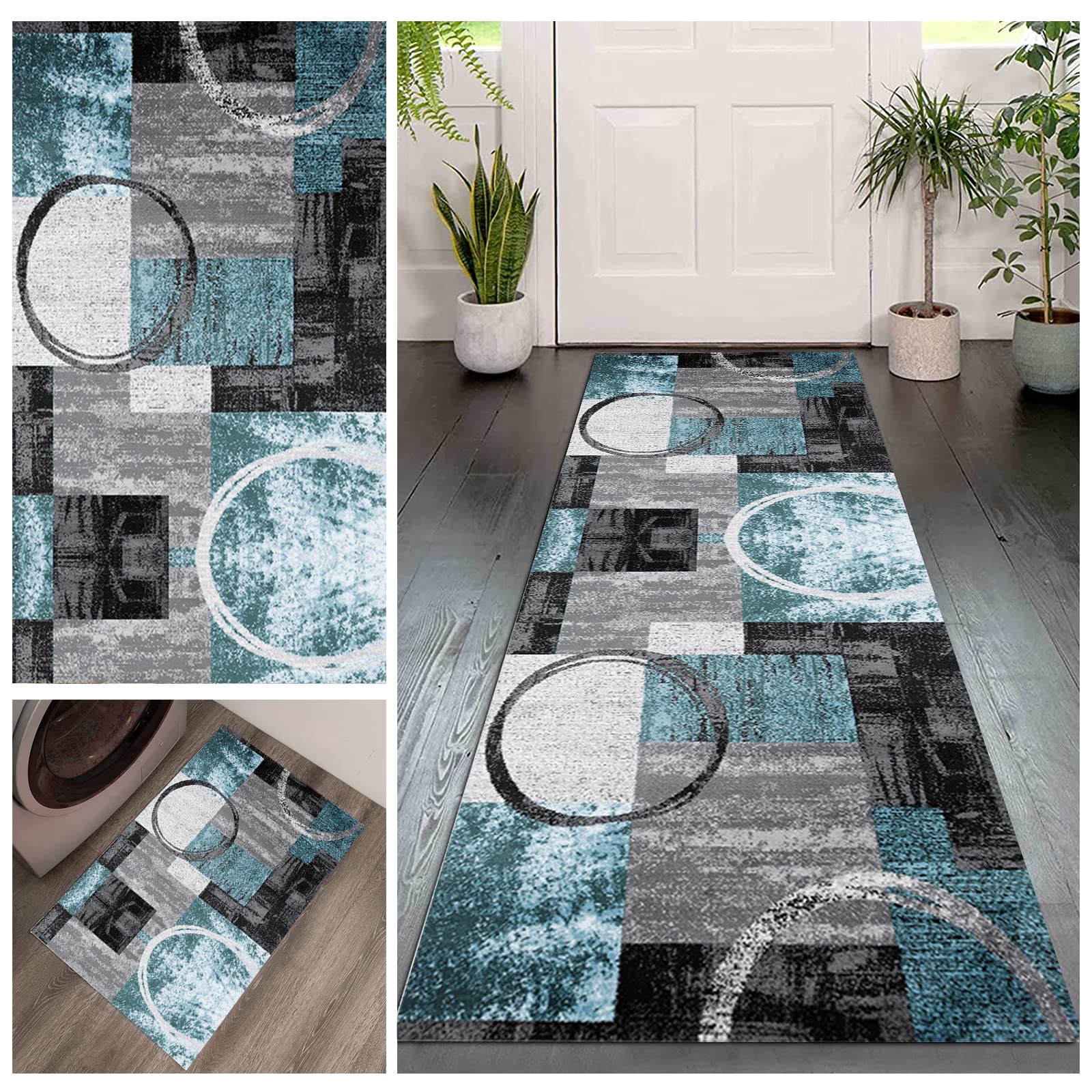 Runner Rug for Hallways & Kitchen - Machine Washable, Stain Resistant, Non-Shed Carpet - Perfect for Laundry Room, Living Room, Bathroom & Entryway | Durable Floor Mat for High Traffic Areas