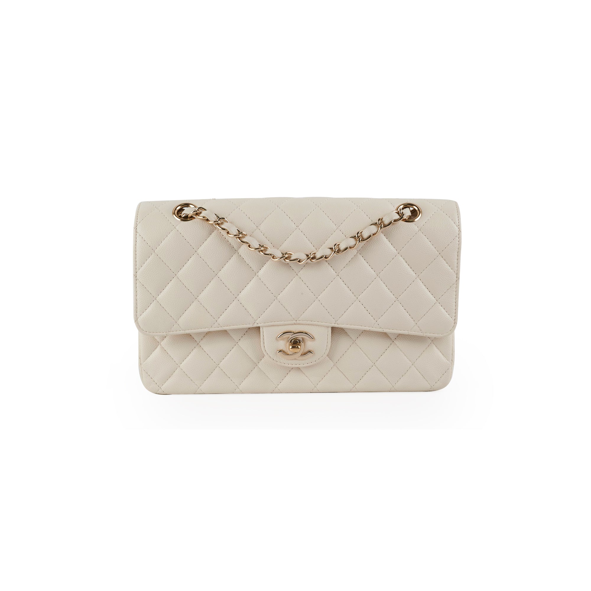 Chanel Quilted Caviar Medium/Large Double Flap Ivory Handbag - Luxury Designer Crossbody Bag for Women, Perfect for Date Night & Special Occasions