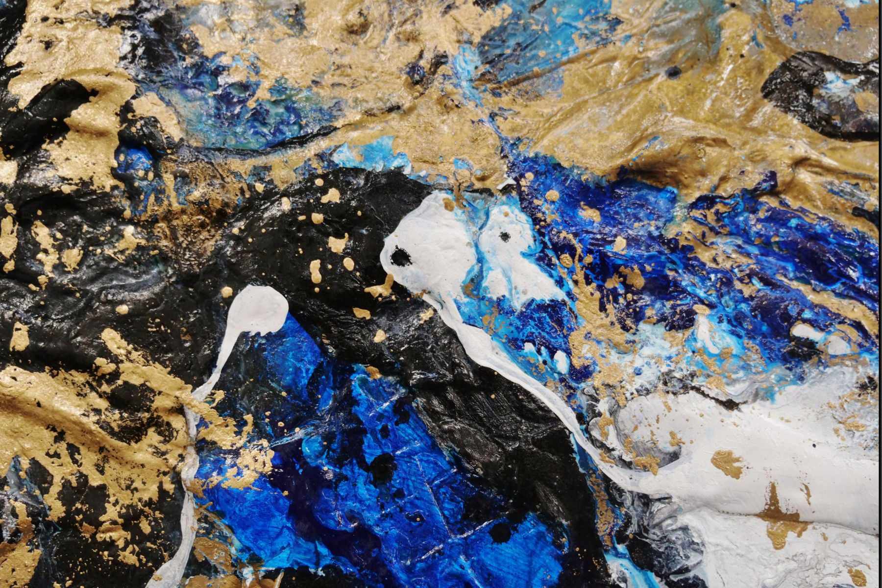 Golden Blue 190cm x 100cm Blue Gold Textured Abstract Canvas Wall Art - Modern Home Decor for Living Room, Bedroom & Office
