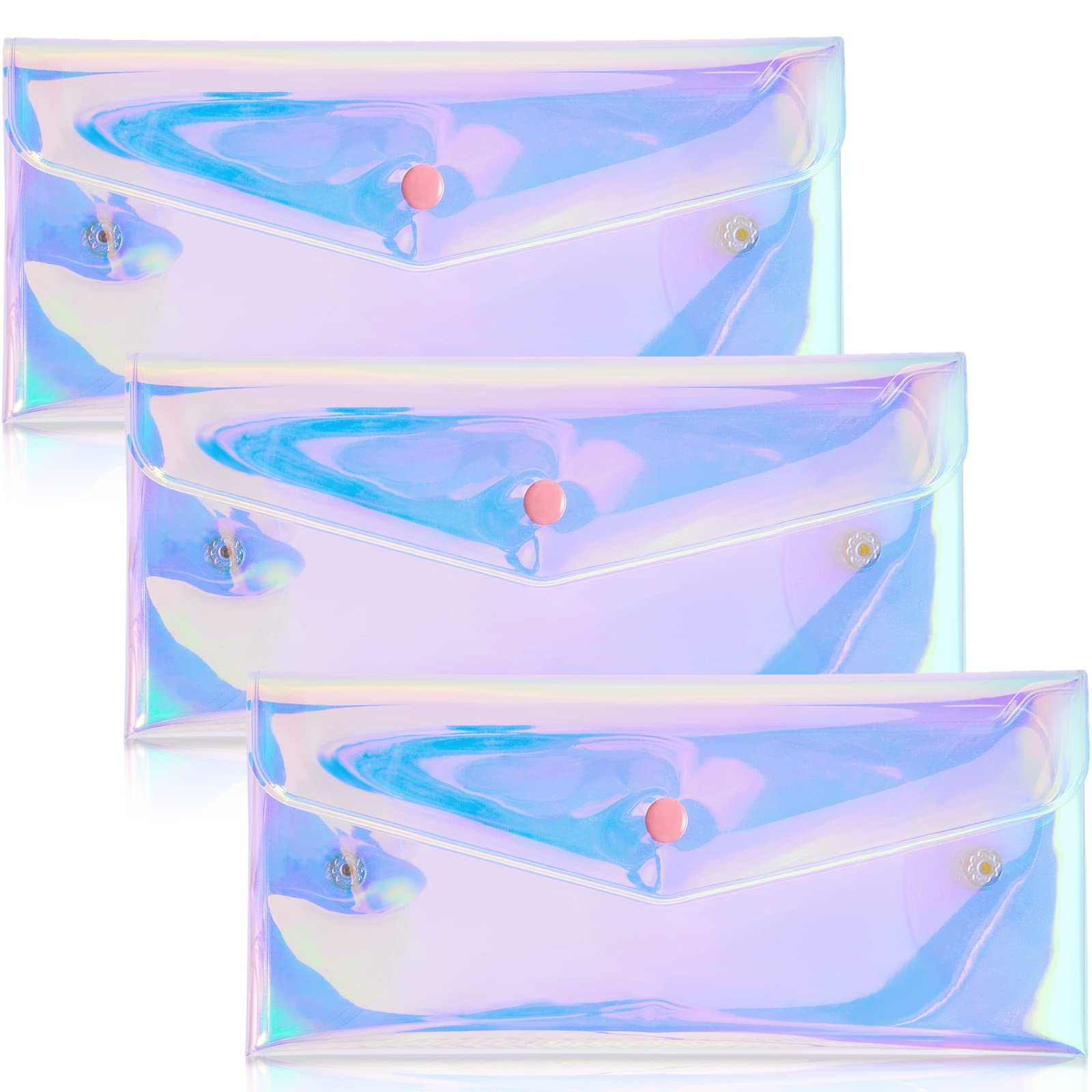 3 Pack Holographic Makeup Bag Set - Clear Transparent Iridescent Cosmetic Pouch for Women, Medium Size Pencil Case & Travel Organizer - Perfect for School, Office, Gym & Daily Essentials Storage