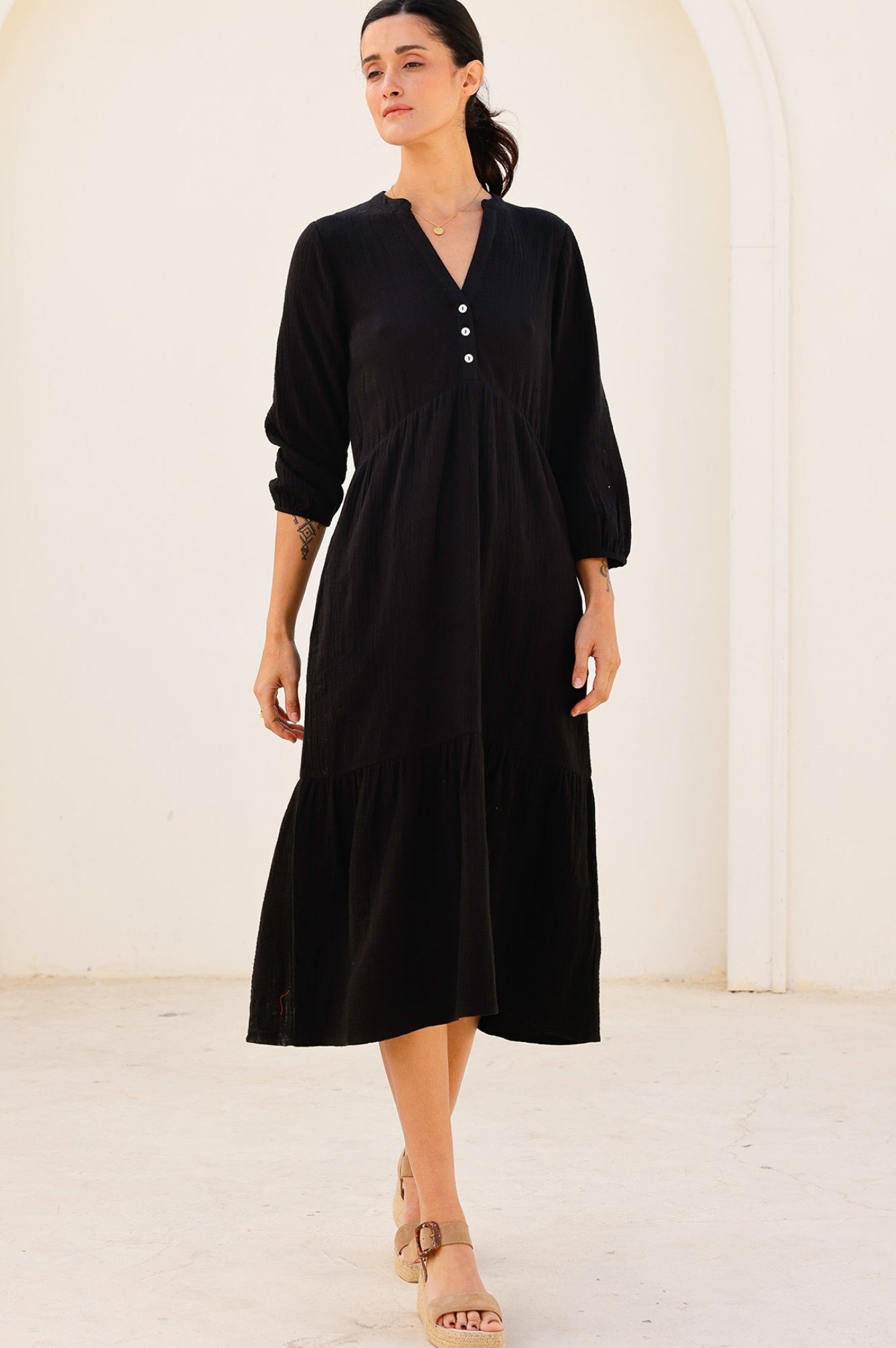 Serena Cheesecloth Dress for Women - Black Flowy Boho Maxi Dress | Perfect for Beach, Summer, and Casual Wear