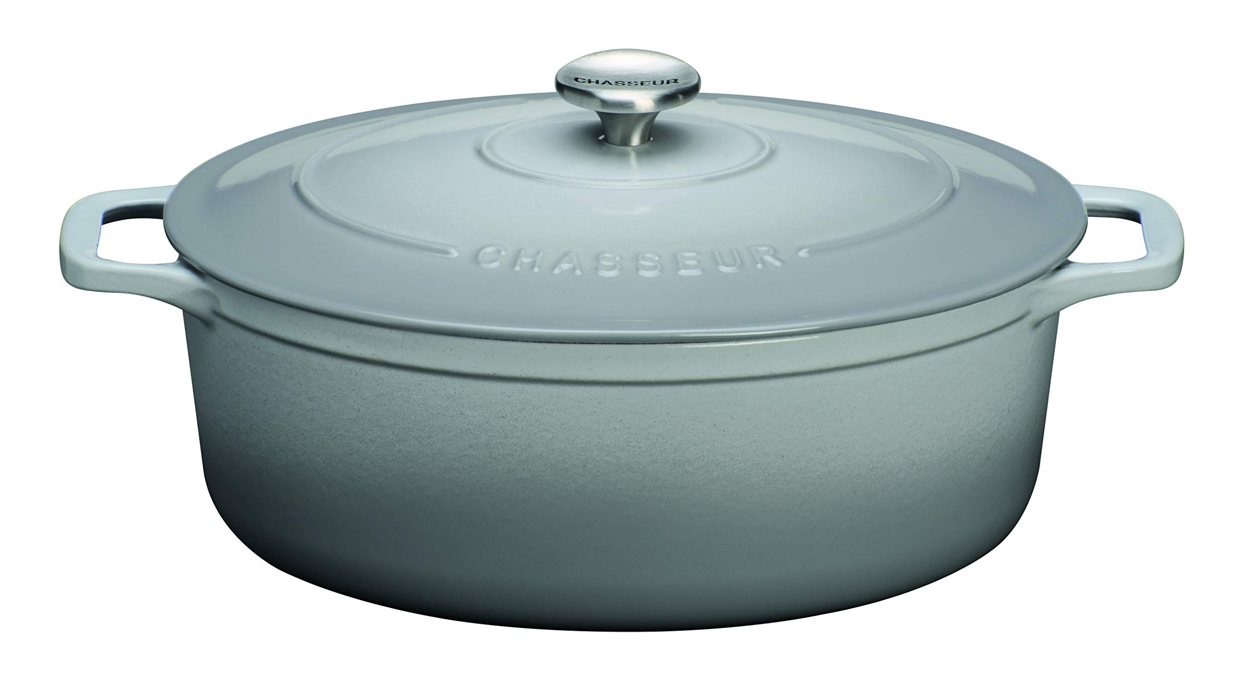 Premium Chasseur French Enameled Cast Iron Oval Dutch Oven - 7.25 Quart Capacity, Celestial Grey - Perfect for Braising, Roasting & Slow Cooking | Oven & Stovetop Safe | Ideal for Soups, Stews & Bread Baking