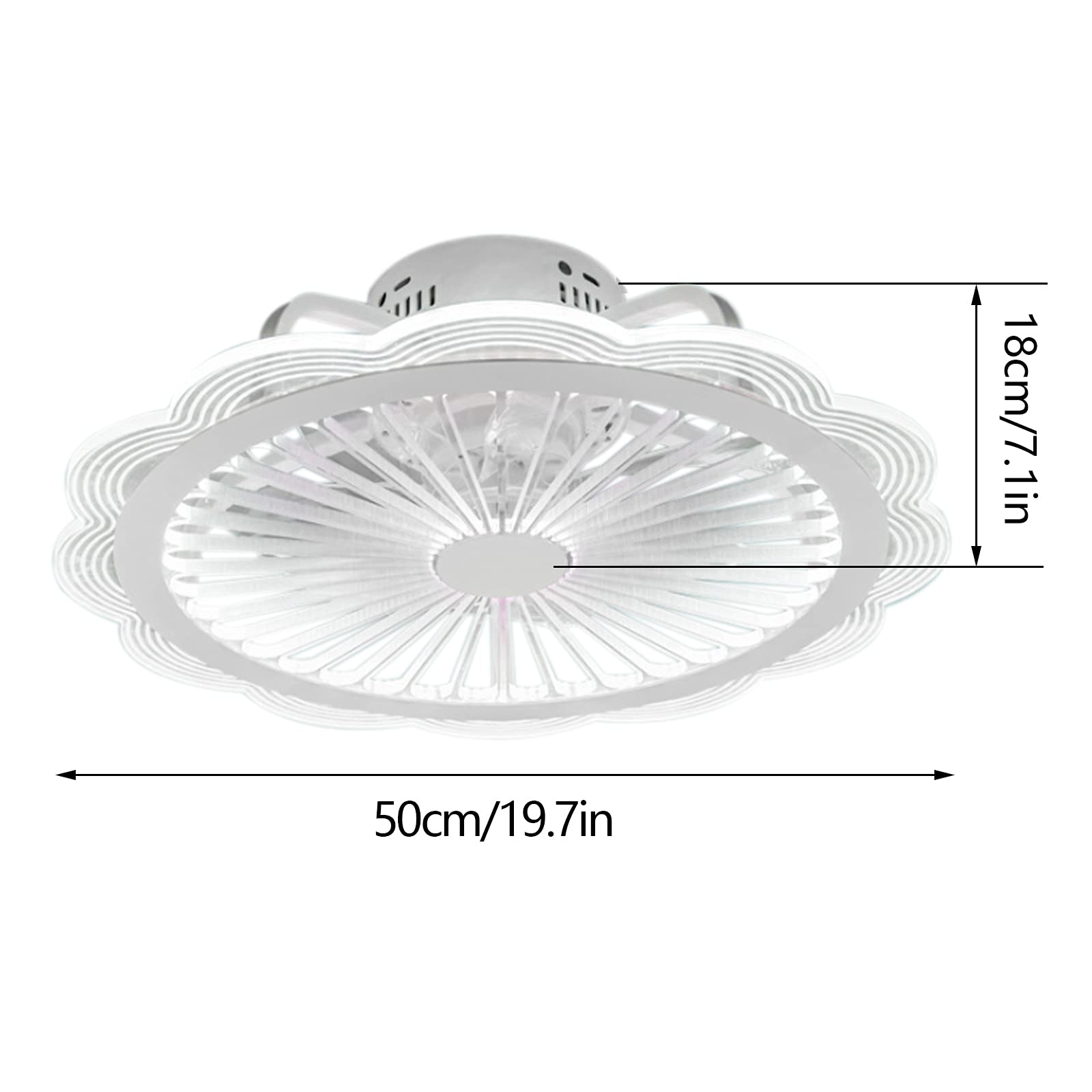 YIYIBYUS Modern Flush Mount Ceiling Fan with LED Lights & Remote Control - Quiet Dimmable Invisible Ceiling Fan Lighting for Living Room, Bedroom & Office