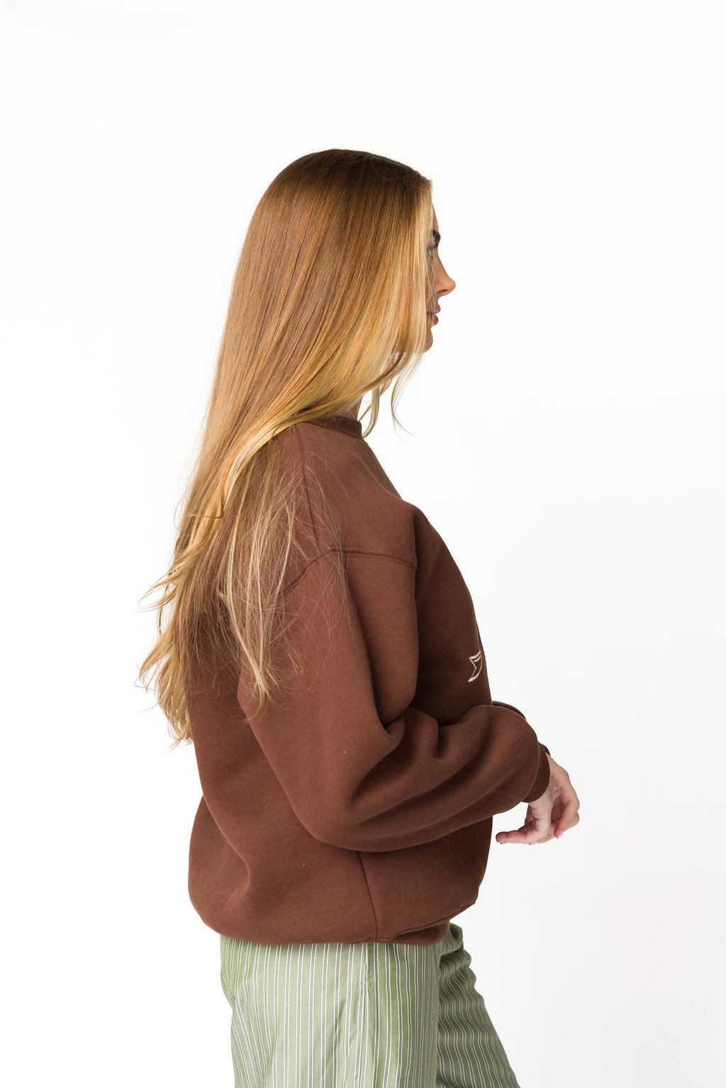 Claire Embroidered Bow Sweatshirt for Women - Chocolate Brown Pullover with Floral Embroidery | Cozy Casual Wear for Fall & Winter | Perfect for Coffee Dates, Shopping & Weekend Outings