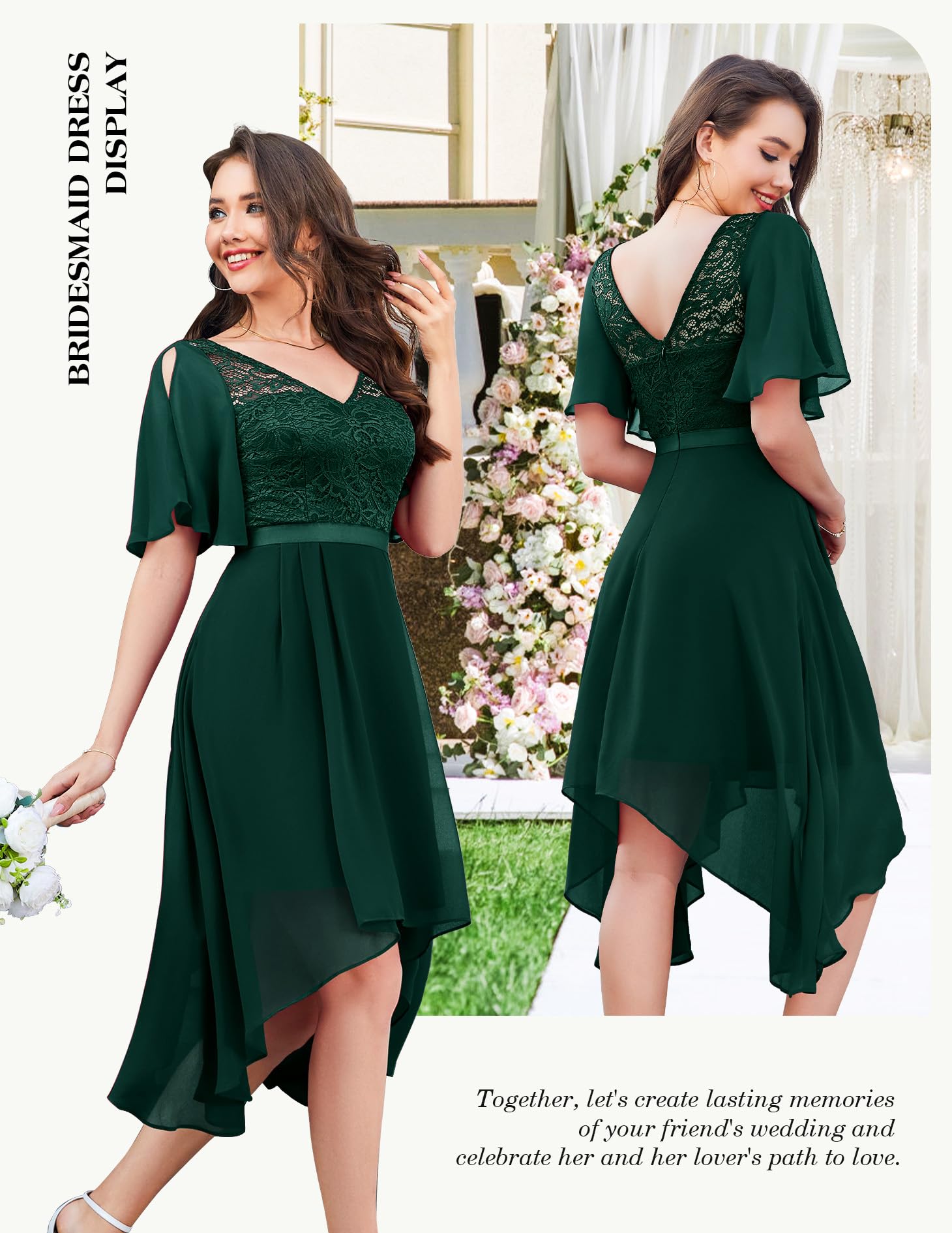 BeryLove Women's Elegant Lace Cocktail Dress for Prom, Wedding Guest & Bridesmaid | Flutter Sleeve Formal Gown with Hem Detail | Perfect for Evening Parties, Bridal Showers & Special Occasions