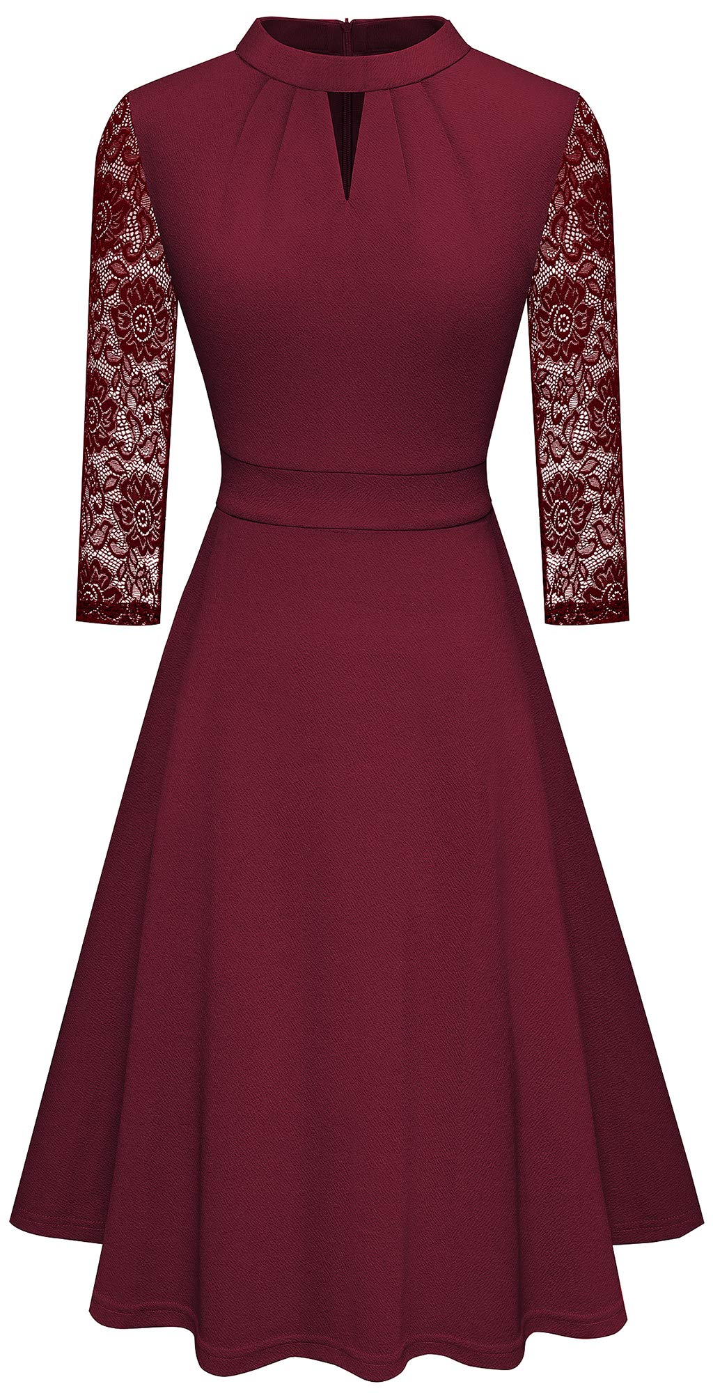 HOMEYEE Women's Vintage Lace Patchwork Party Dress - Elegant Round Neck Hollow Out Retro Dress for Evening, Cocktail, Wedding Guest & Special Occasions