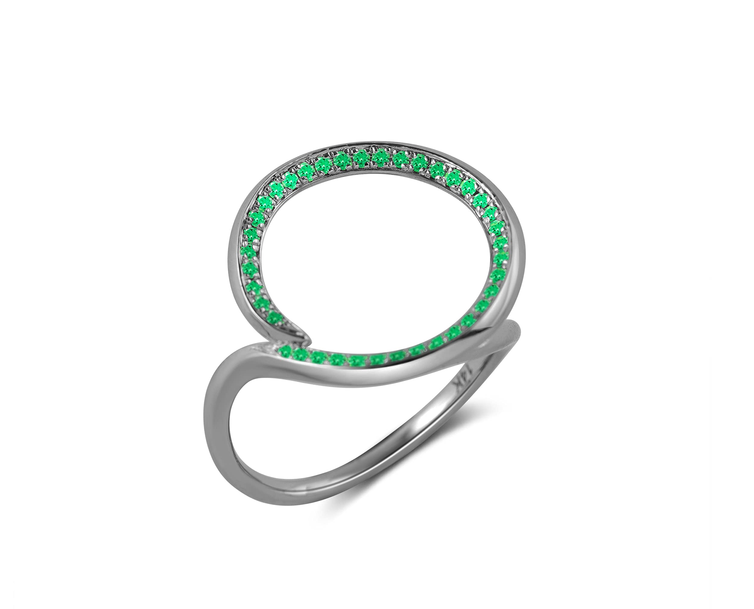 Tsavorite Green Gemstone Women's Wedding Ring Band - Alternative Black Gold Engagement Ring - Unique Halo Karma Open Circle Ring for Brides & Fashion Jewelry Lovers | Perfect for Weddings, Anniversaries & Special Occasions