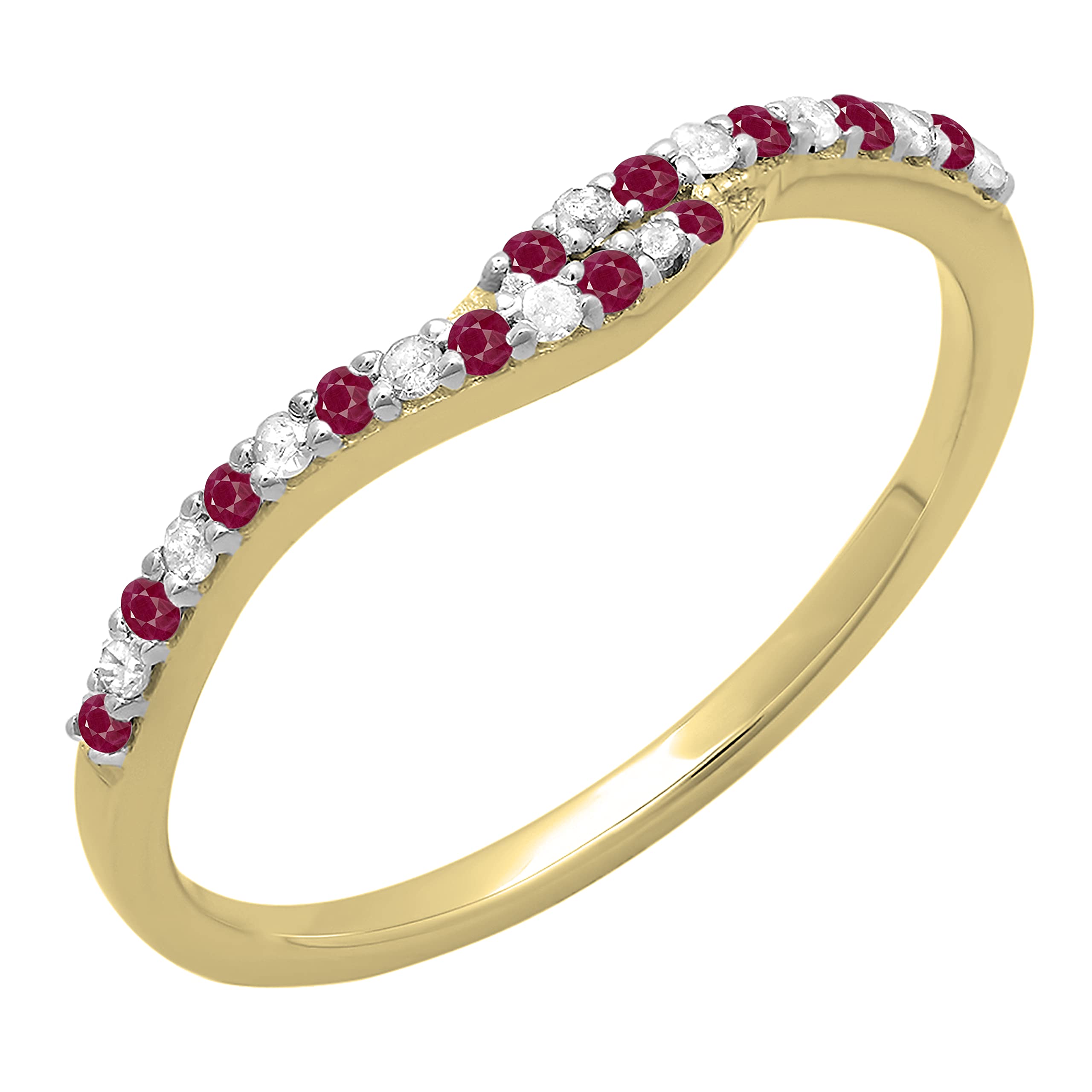 Dazzlingrock 14K Solid Gold Round Ruby & White Diamond Stackable Wedding Band Ring for Women - Perfect for Bridal, Anniversary, and Everyday Elegance
