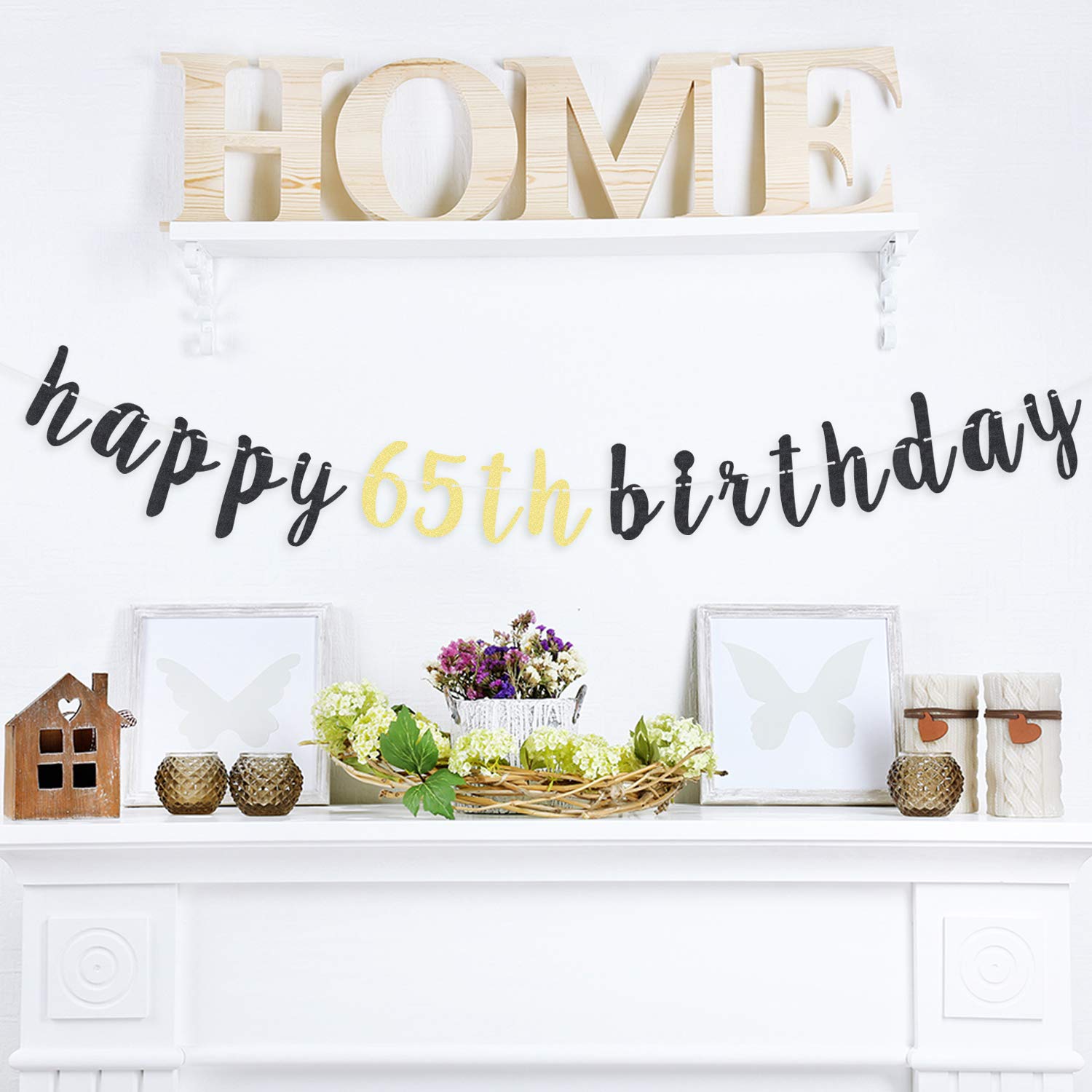 65th Birthday Party Decorations Set - Gold Glitter Garland Banner & Backdrop Sign for 65 Years Old Celebration | Perfect for Milestone Birthday Parties, Retirement Celebrations & Anniversary Decor
