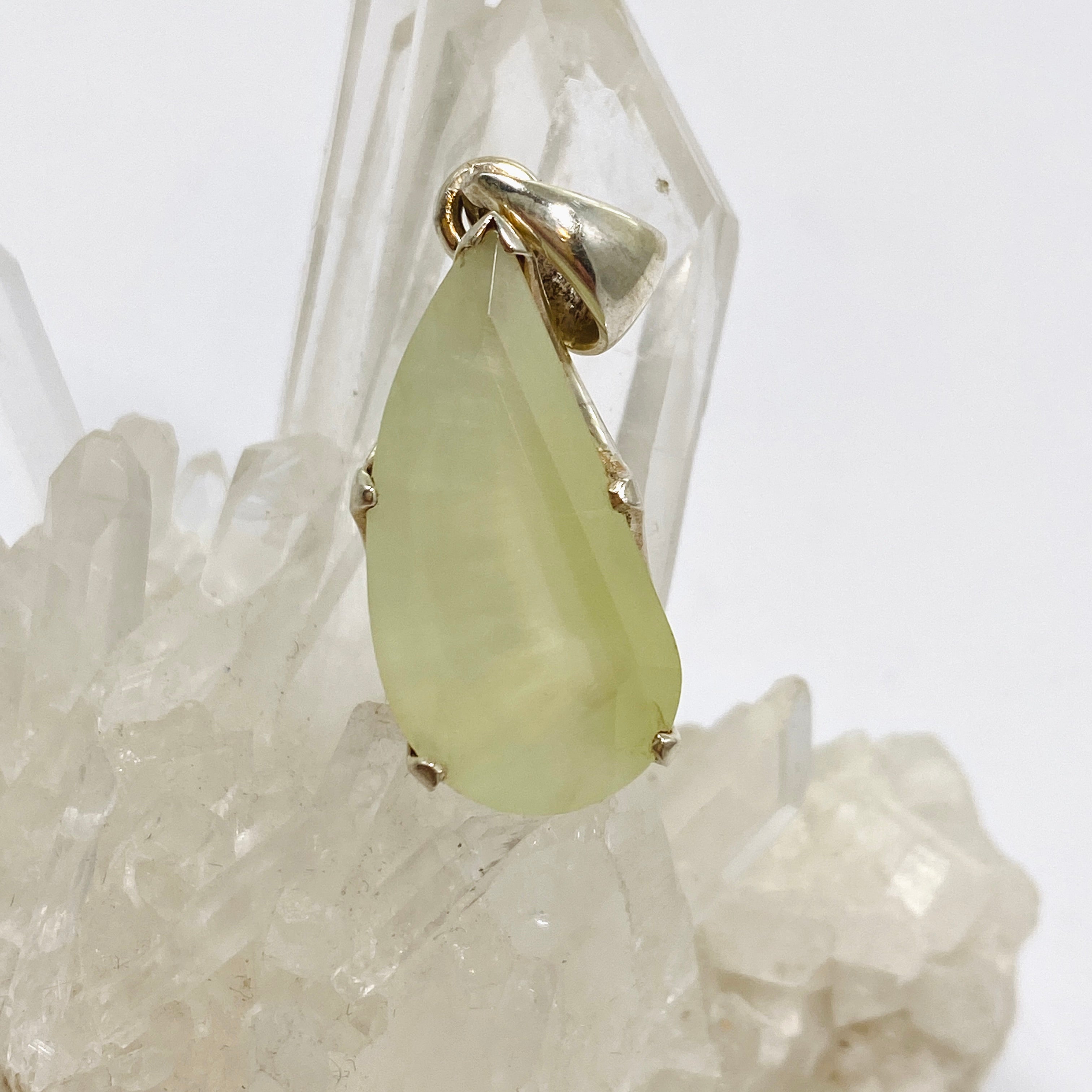 Natural Prehnite Freeform Faceted Pendant Necklace - Handcrafted Gemstone Jewelry PPGJ1020 | Spiritual Healing, Meditation & Boho Fashion Accessory