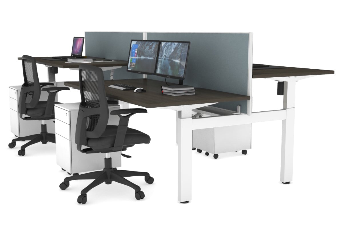 Adjustable 4-Person H Bench Workstation - White Frame (1400L x 800W) | Ergonomic Office Desk for Team Collaboration & Workspace Efficiency
