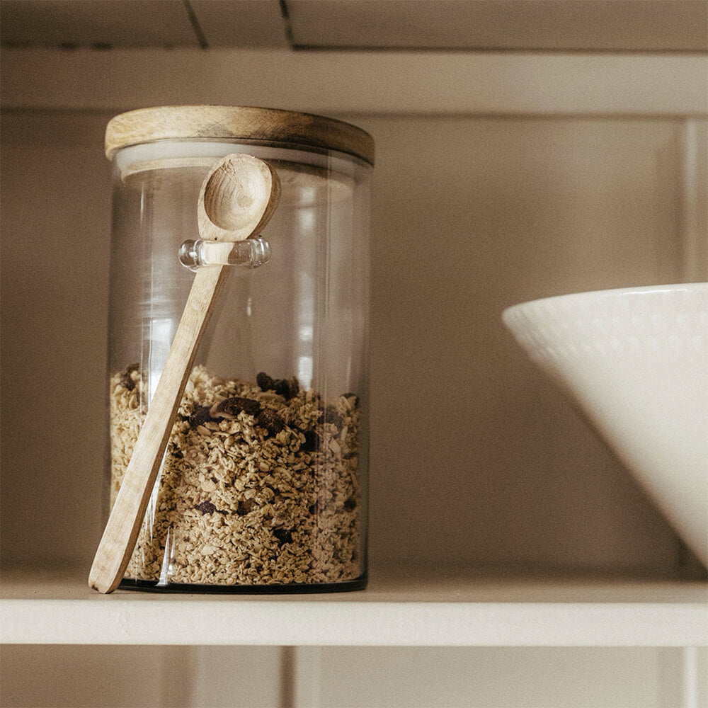 Premium Kossi Glass & Wood Storage Jar - Airtight Kitchen Pantry Organizer for Flour, Sugar, Coffee & Dry Food - Perfect for Home, Restaurant & Cafe Use