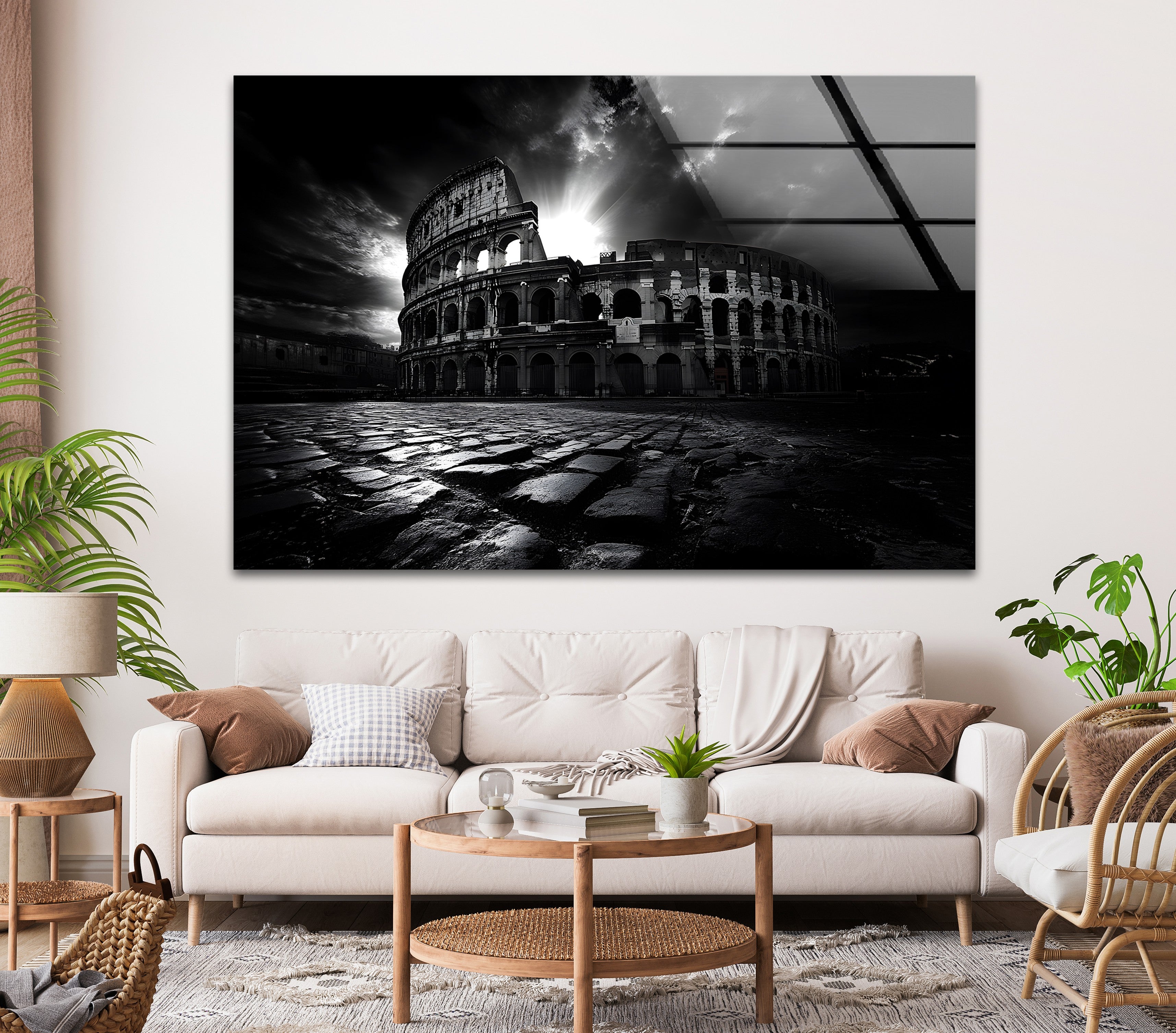 Black and White Roman Colosseum Wall Art - Stunning Architectural Glass Print for Home & Office Decor | Perfect for Living Room, Bedroom or Office Wall Display