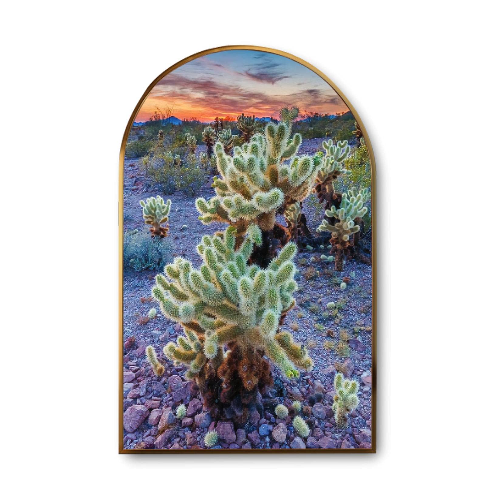Vintage Desert Canvas Wall Art - Teddy Bear Cholla Cactus at Sunset Arizona Landscape Painting - Modern Southwestern Home Decor for Bedroom, Living Room, Office - Perfect Gift for Nature Lovers in California, Arizona, Utah, New Mexico | Enhance Your Boho, Western, or Desert-Themed Interior Design