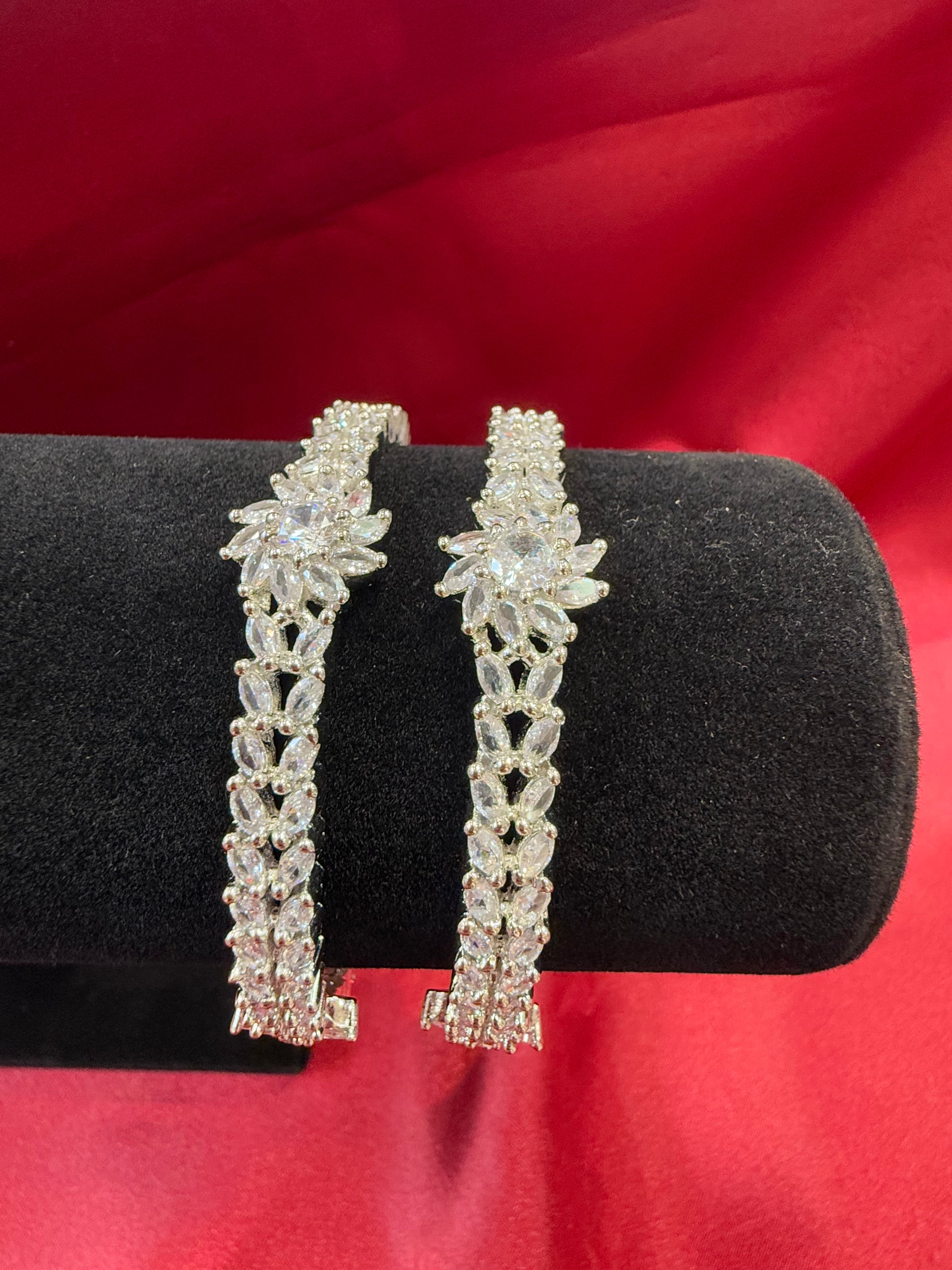 Elegant White Flower Design American Diamond Bangle Set for Women - Perfect for Weddings, Parties & Special Occasions