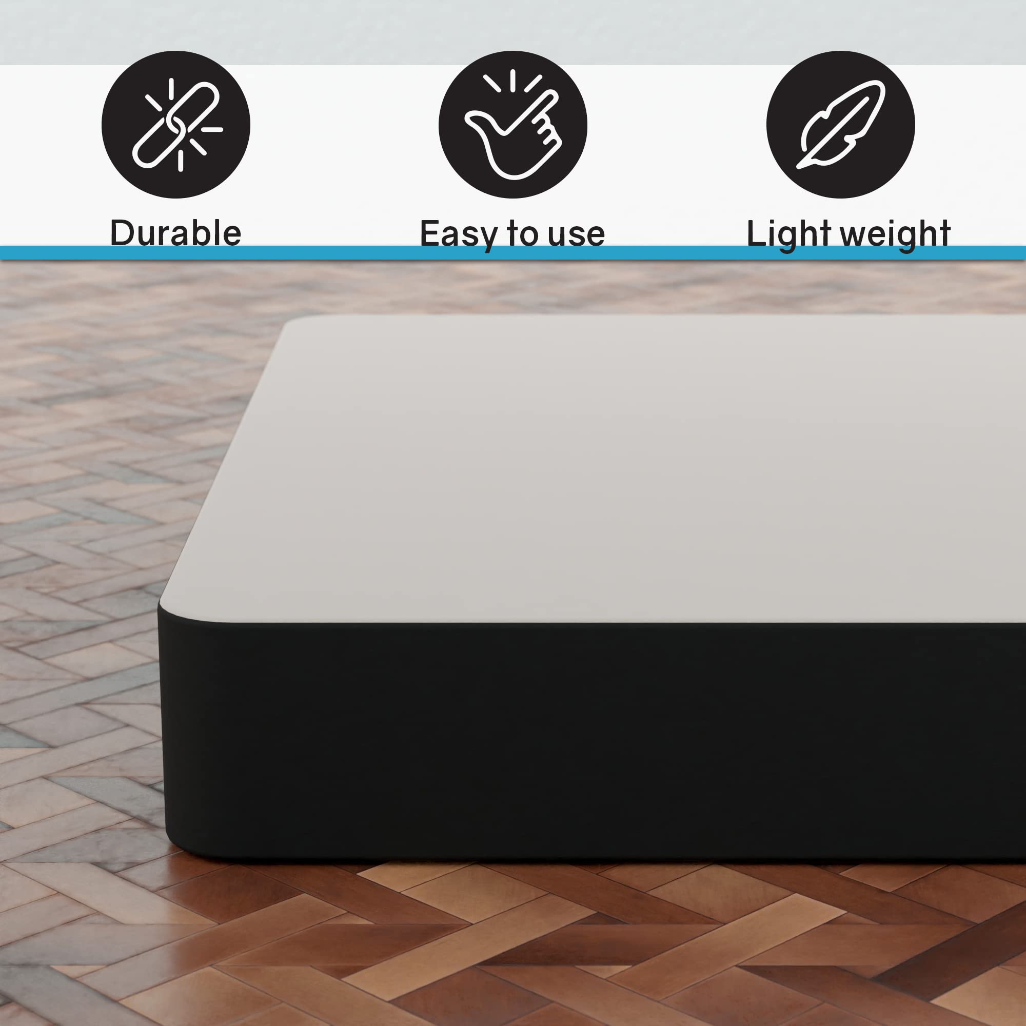 Greaton 8-Inch Sturdy Wood Box Spring for Mattress Support - Durable & Easy Assemble Natural Wood Foundation for Twin XL Bed Frame, Black - Perfect for Guest Rooms, Dorms & Apartment Bedrooms