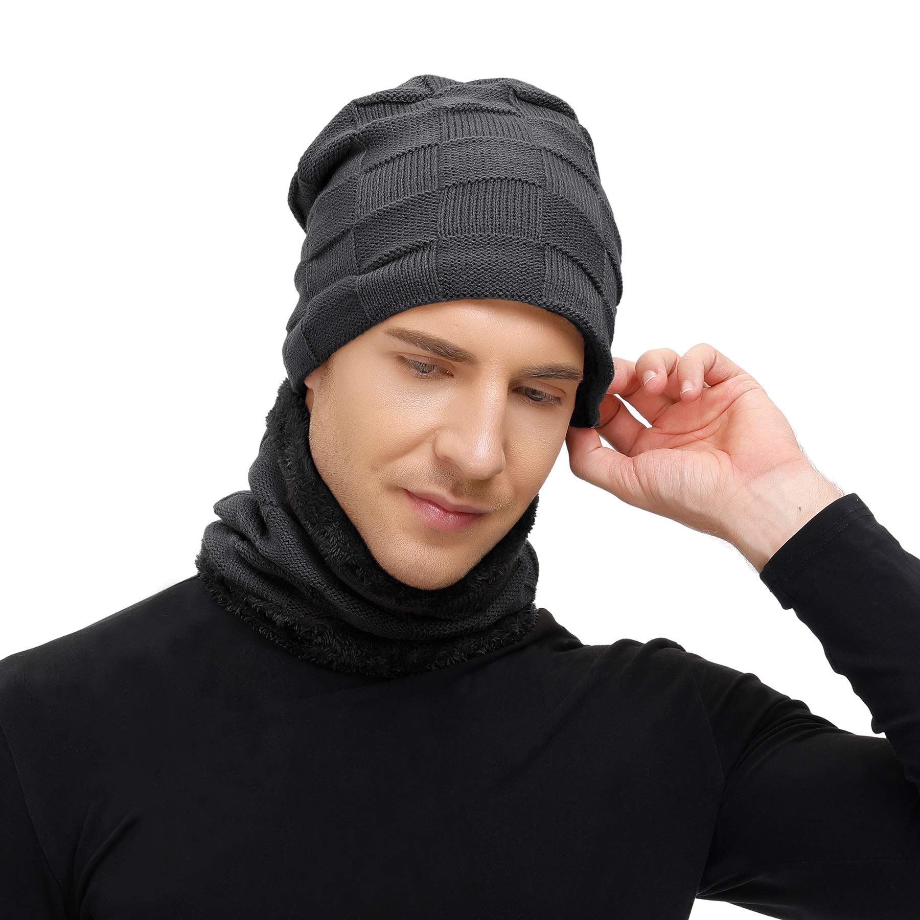 Zando Fleece Lined Beanie Hat Set with Neck Warmer & Touch Screen Gloves - Winter Warm Accessories for Men & Women - Perfect for Skiing, Snowboarding & Outdoor Activities