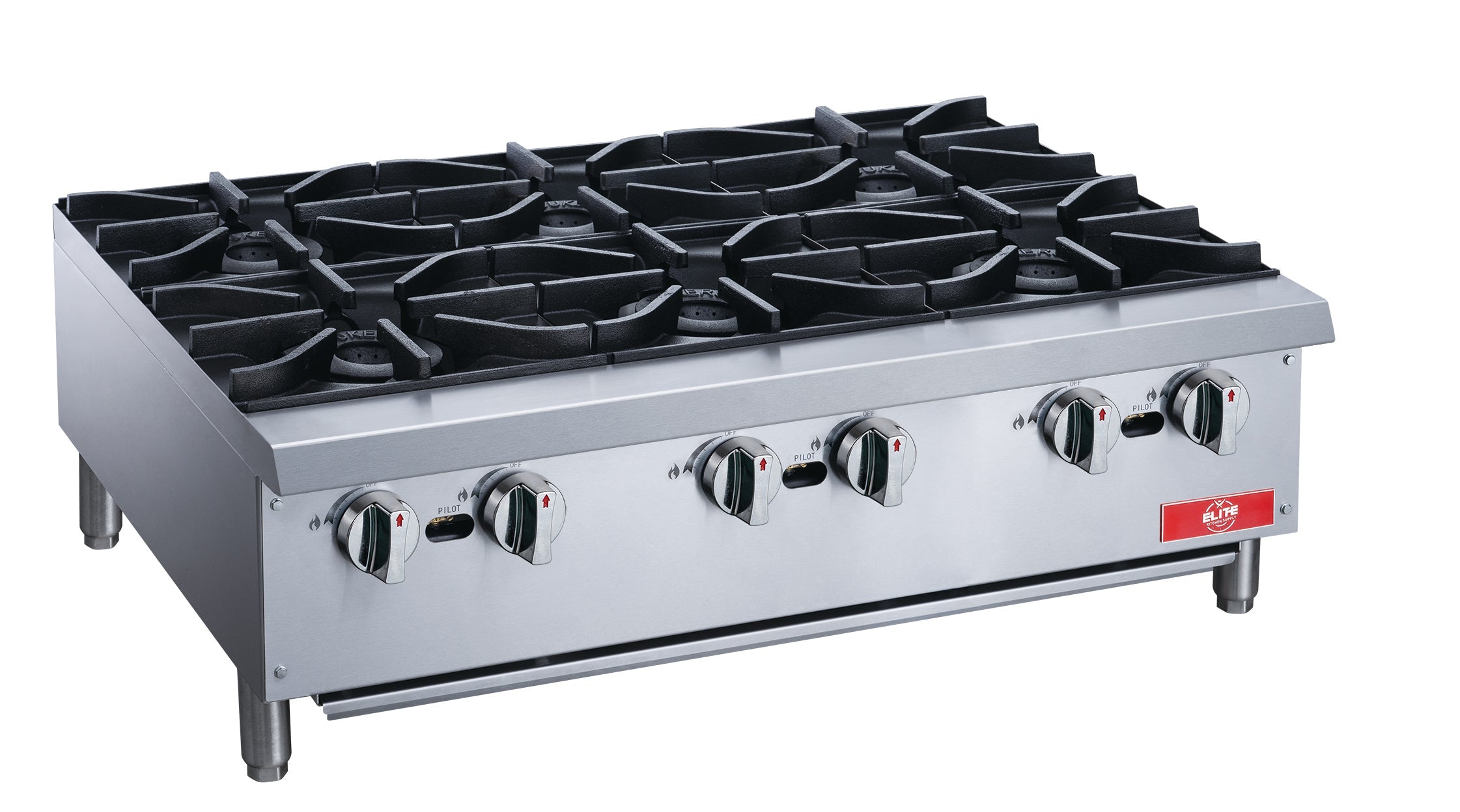 ECHPA36 36-Inch 6 Burner Hot Plate - Commercial Gas Griddle for Restaurants, Catering & Outdoor Cooking - Heavy Duty Stainless Steel Countertop Stove