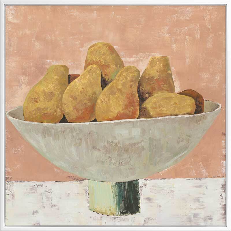 Bowl of Pears Canvas Art Print - Modern Still Life Fruit Painting - Home & Office Wall Decor for Living Room, Bedroom, Kitchen