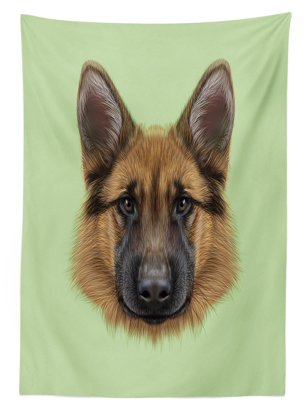 Lunarable German Shepherd Outdoor Tablecloth - Pastel Background with Detailed Pet Illustration, Washable Picnic Table Cover 58x84 Inches in Pale Green, Brown & Black - Perfect for Picnics, BBQs, and Outdoor Dining