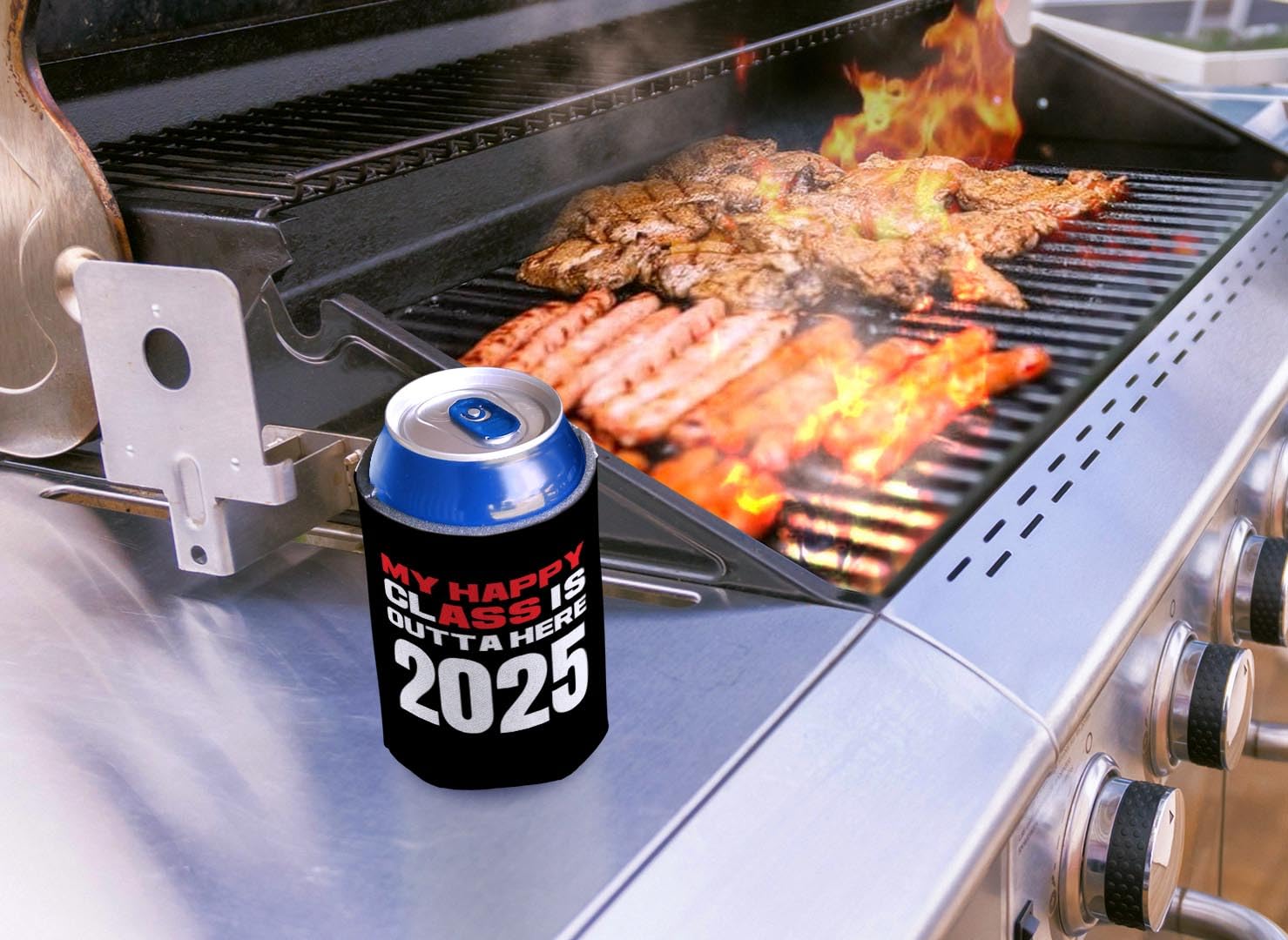 Funny Graduation Gift - 'My Happy Class Outta Here' 2025 Graduation Party Favors - 12-Pack Black Can Coolers for Beer & Soda - Perfect for Graduation Parties, BBQ & Poolside Drinks