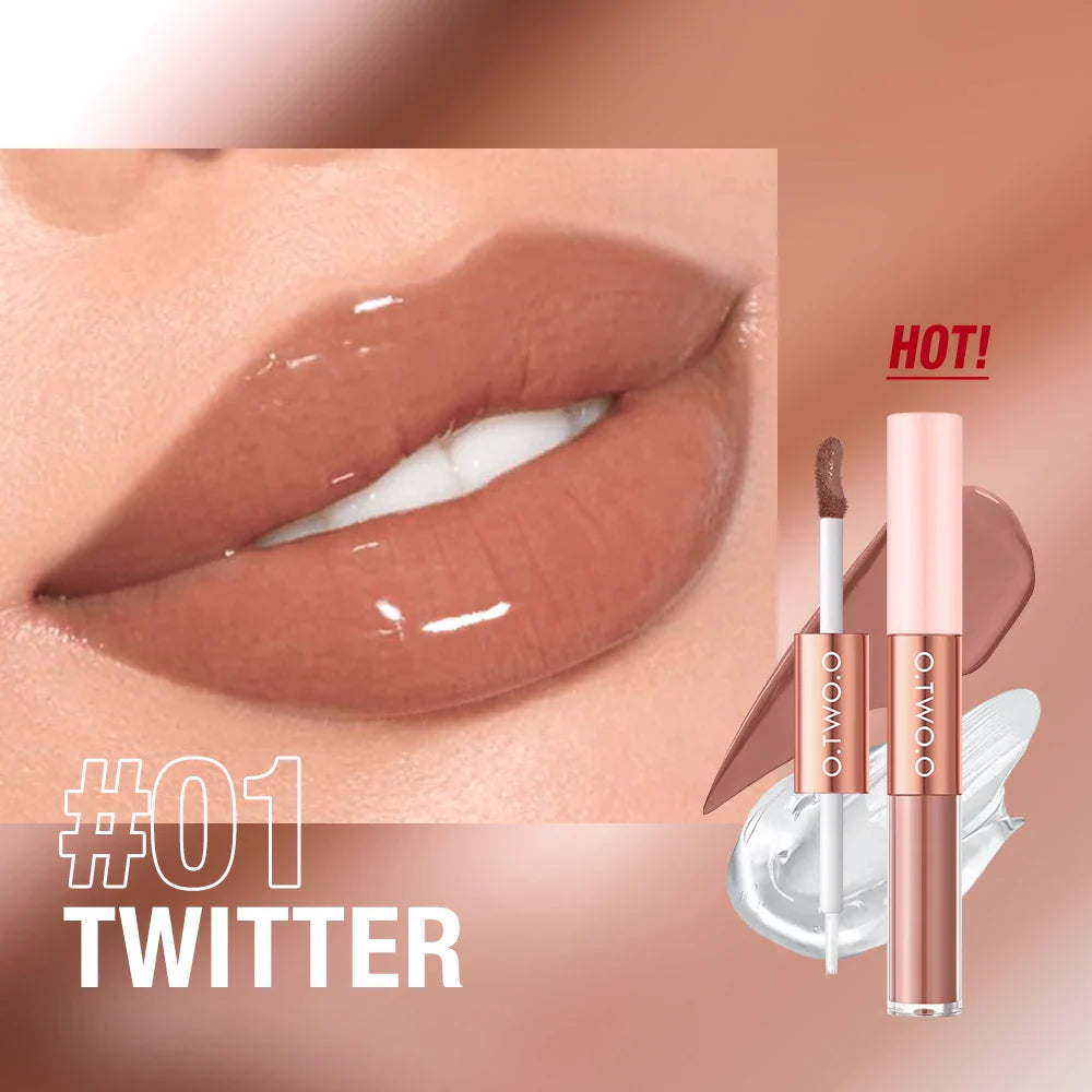 Long-Lasting Double Lip Gloss & Tint - Hydrating Plumping Lipstick with High Shine & Rich Pigment - Perfect for Date Night, Parties & Everyday Wear