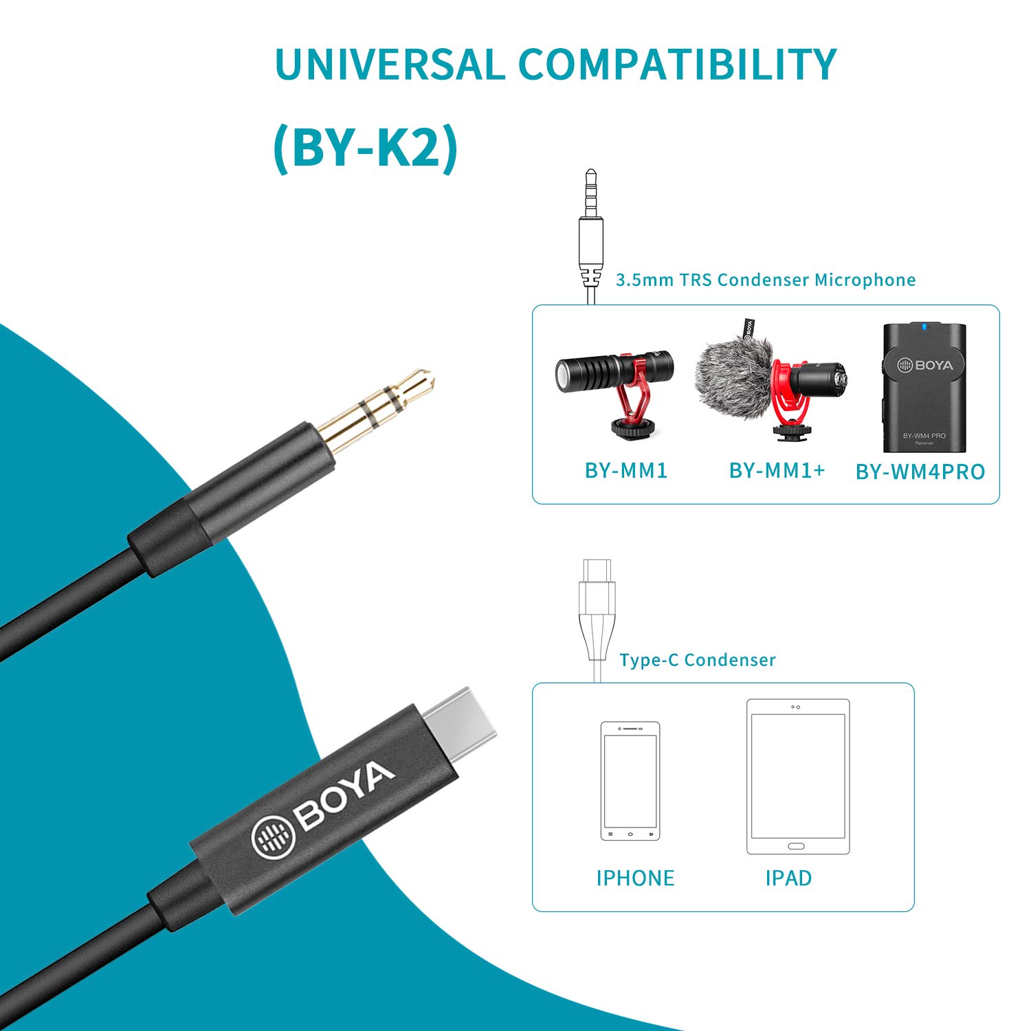 BOYA 3.5mm TRS to USB-C Adapter Cable (20cm) - Compatible with Samsung Galaxy S10/S9/S8/Note 10+/9/8, LG V40/V30/V20/G6/G5, Moto Z3/Z2 & 3.5mm Microphones - Perfect for Podcasting, Gaming & Mobile Recording