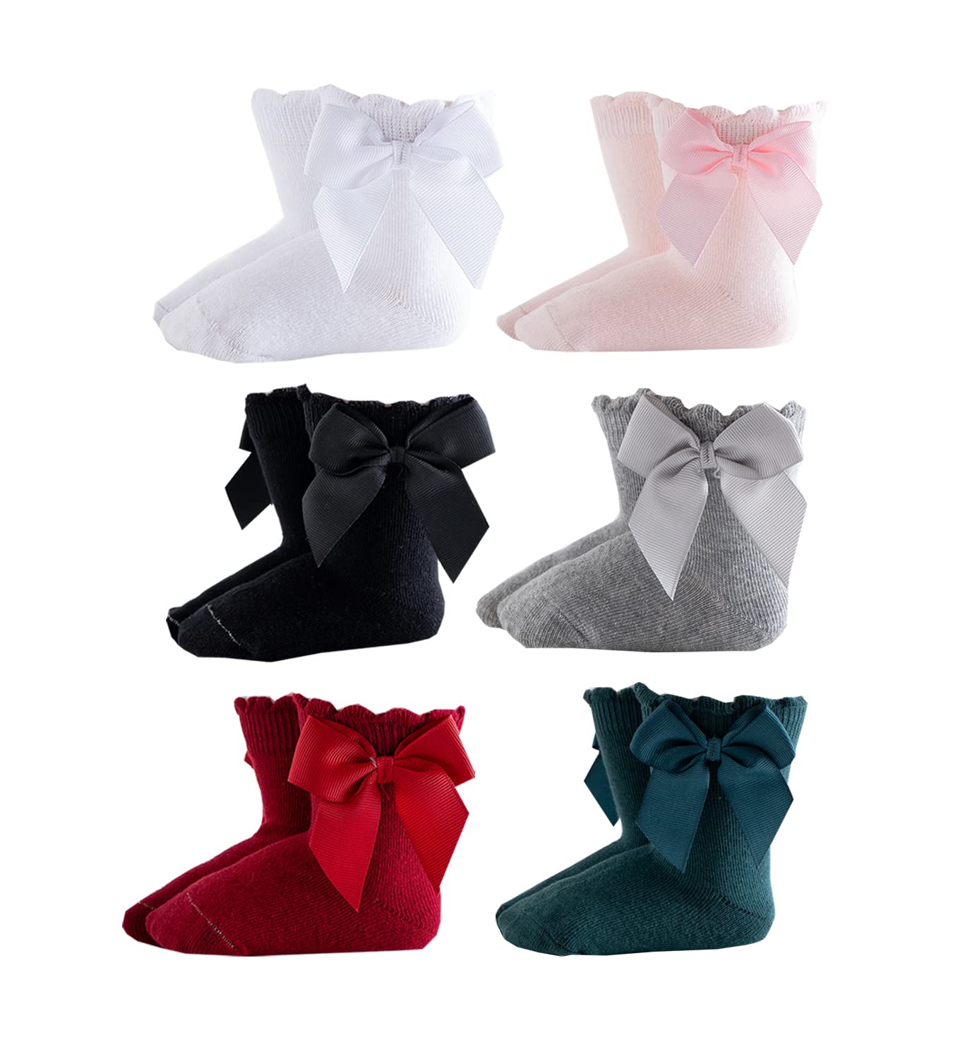 Deeorla Baby Girls' Cute White Bow Ankle Socks - Soft Cotton Toddler & Infant Socks for Everyday Wear, Playtime & Special Occasions